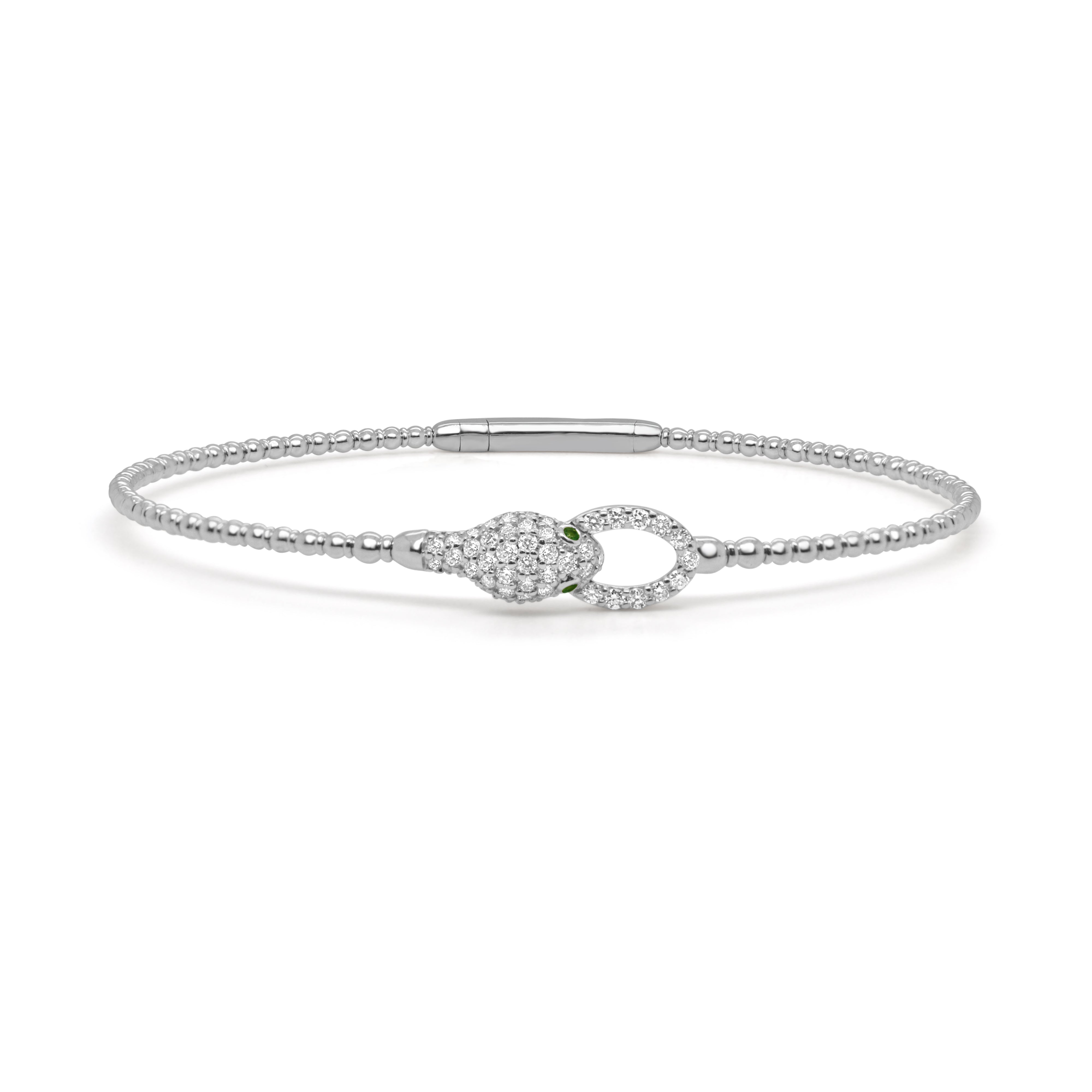 14K Gold Diamond & Emerald Snake Bangle - 0.37ct