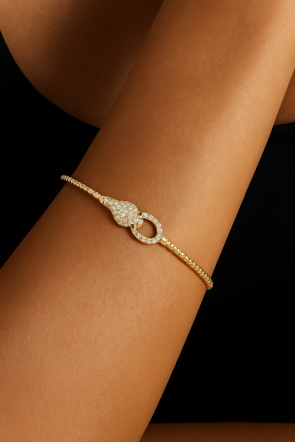 14K Gold Diamond & Emerald Snake Bangle - 0.37ct