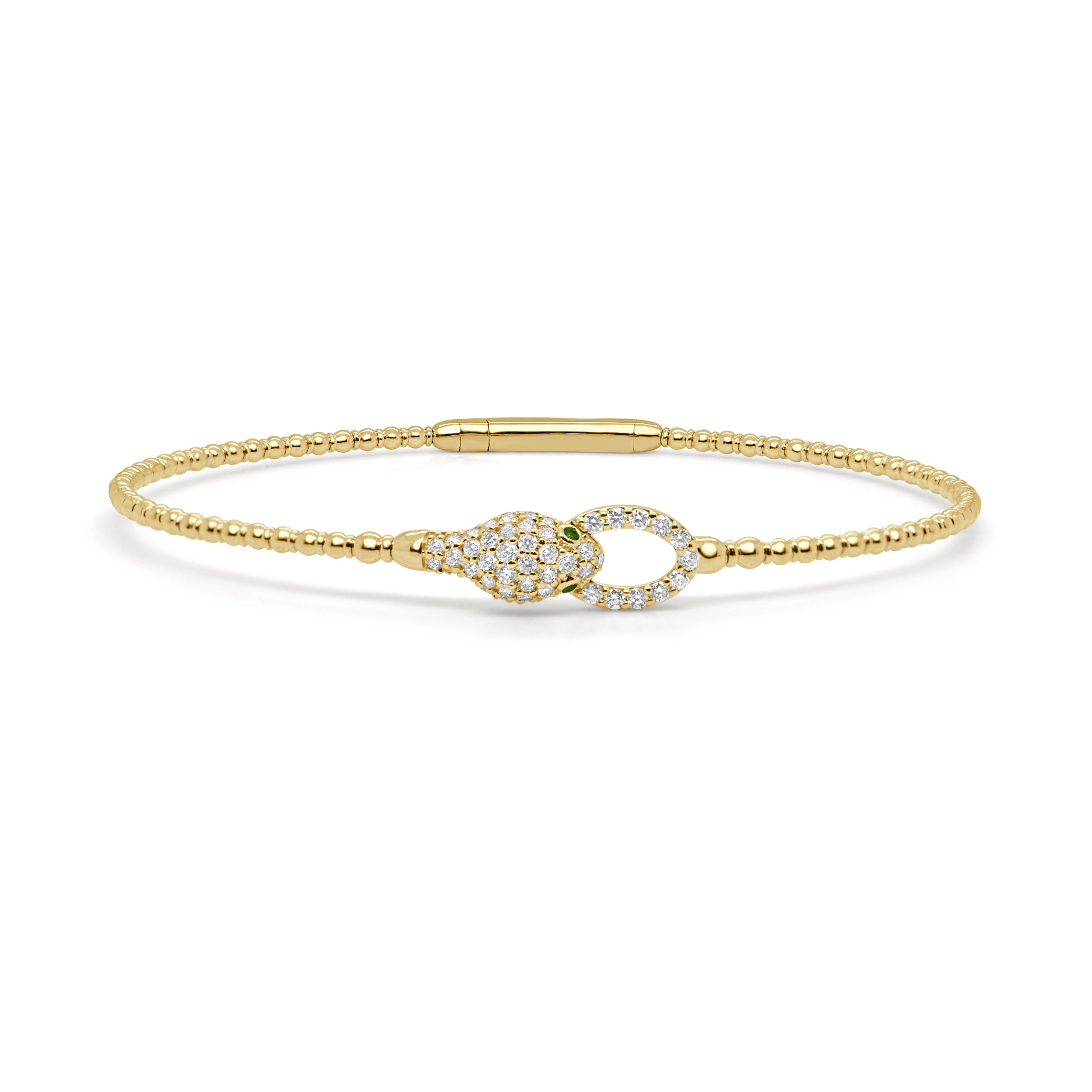 14K Gold Diamond & Emerald Snake Bangle - 0.37ct