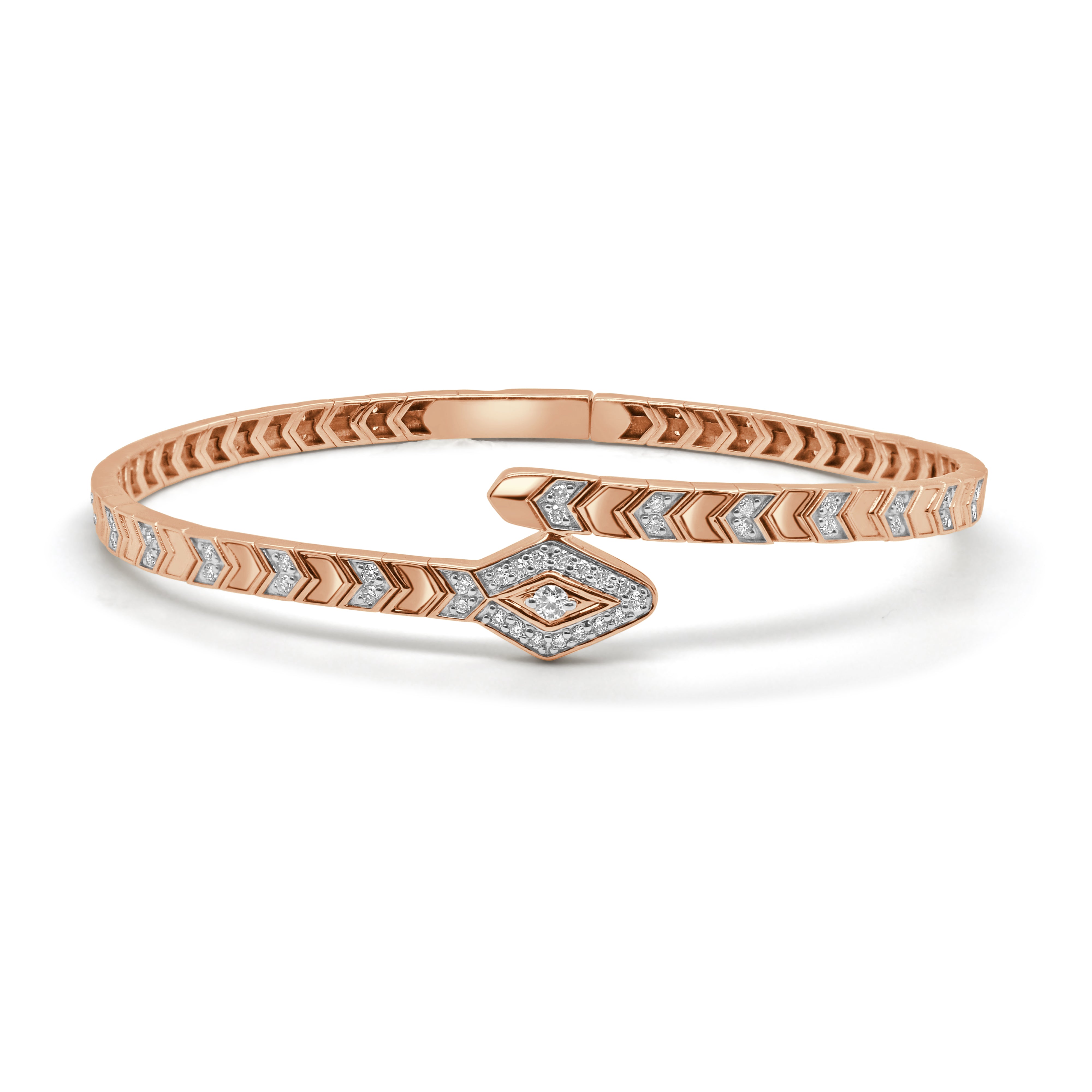 14K Gold & Diamond Snake Bangle - 0.69ct