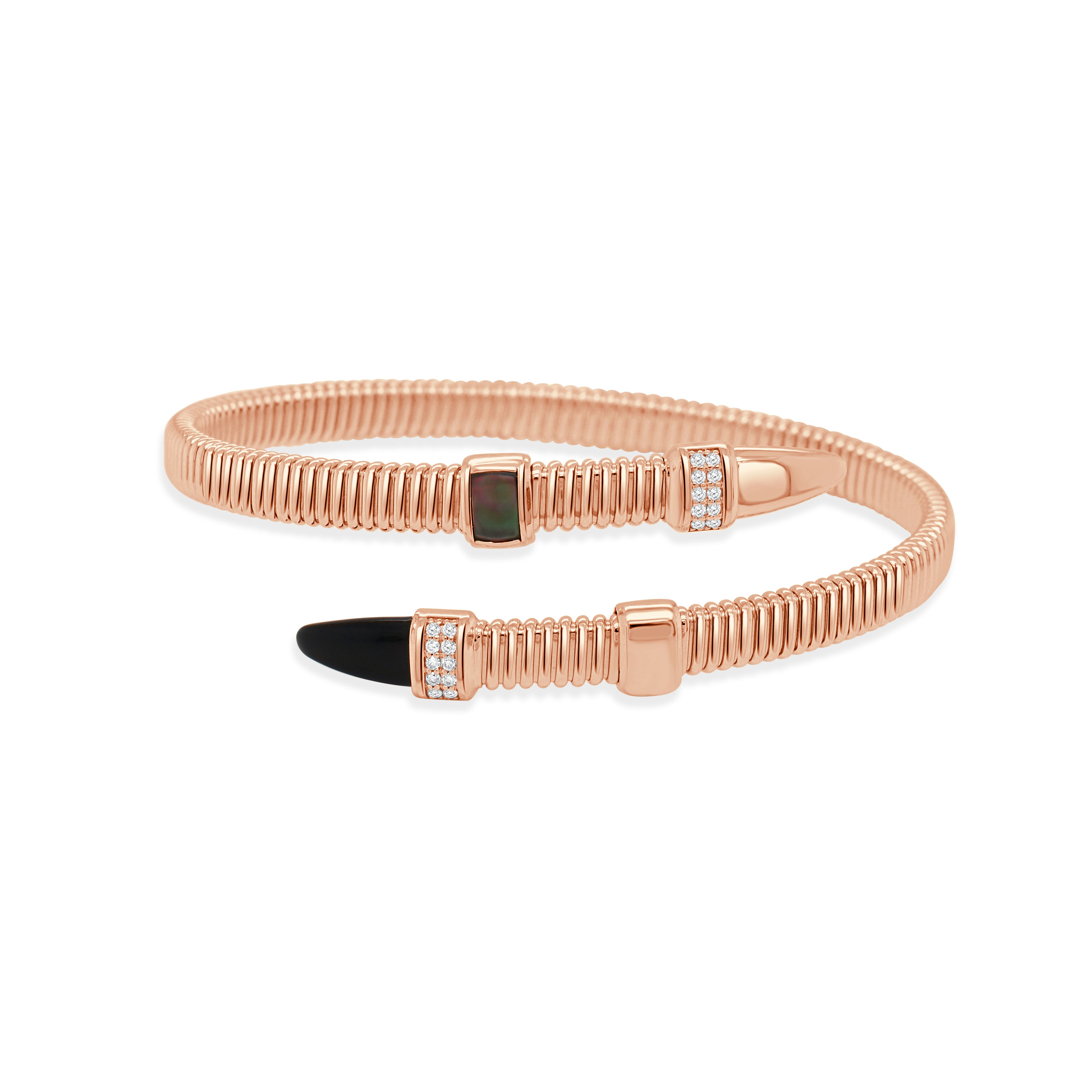 14K Gold Diamond and Cabochon Wrap Flexible Bangle- 0.12 CT