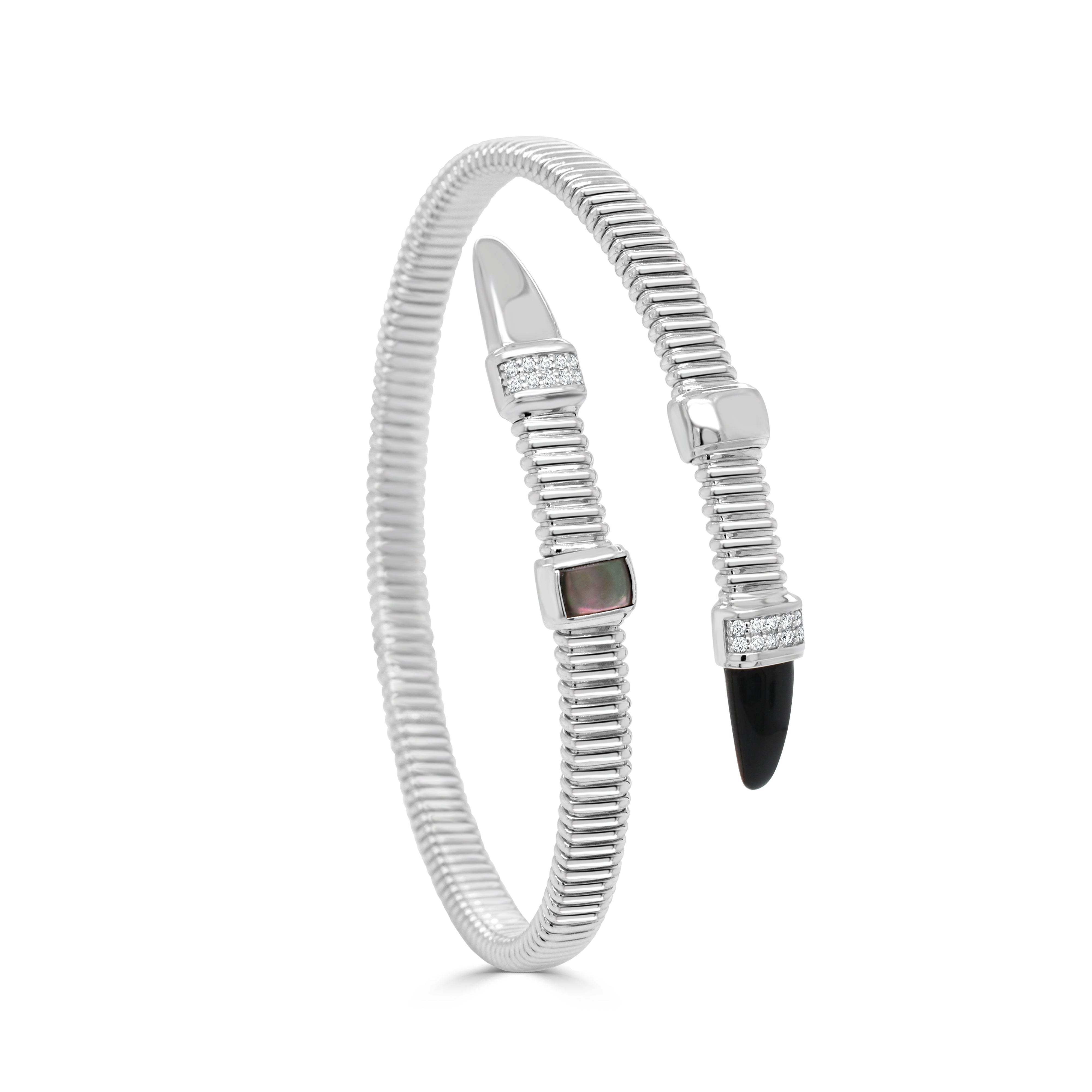 14K Gold Diamond and Cabochon Wrap Flexible Bangle- 0.12 CT