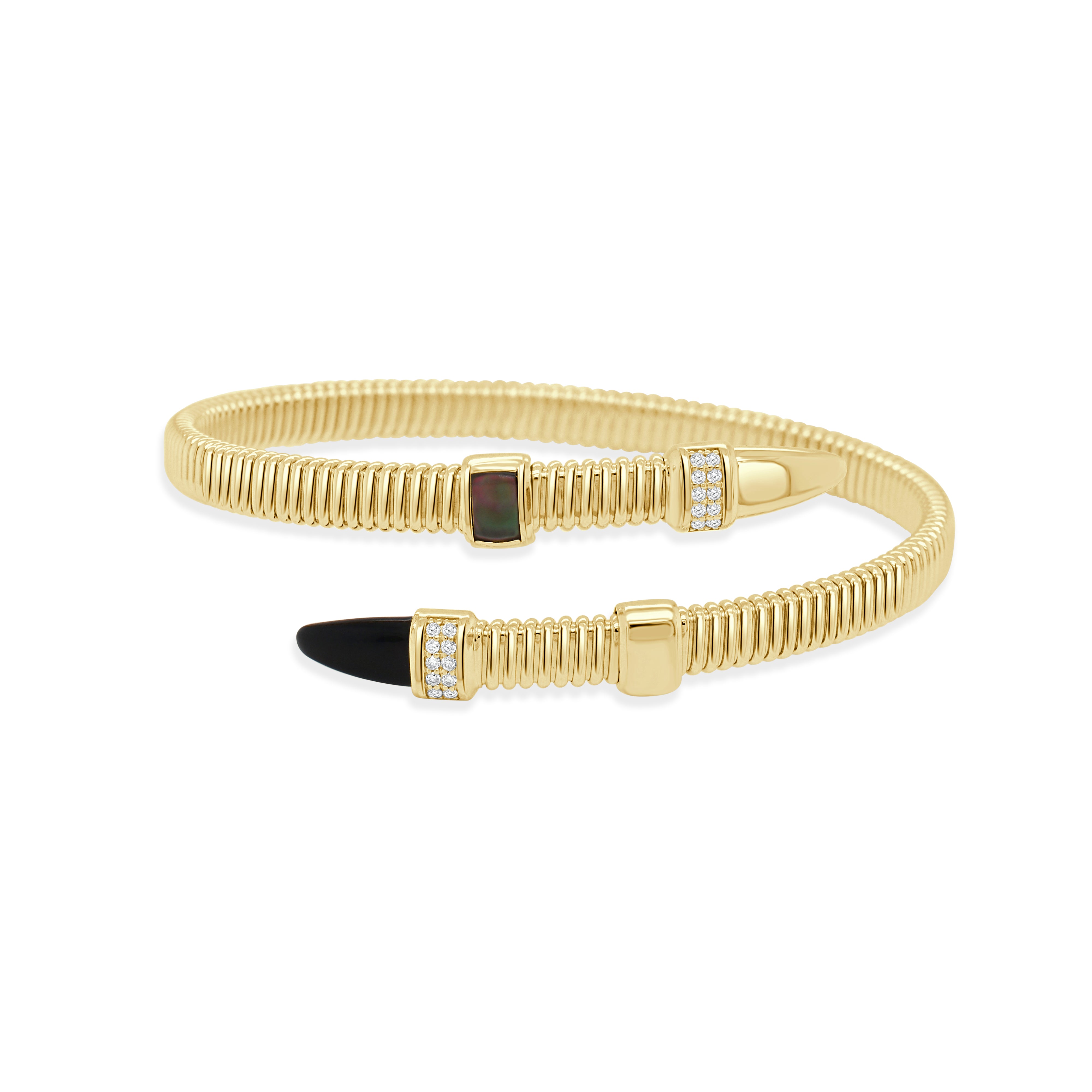 14K Gold Diamond and Cabochon Wrap Flexible Bangle- 0.12 CT