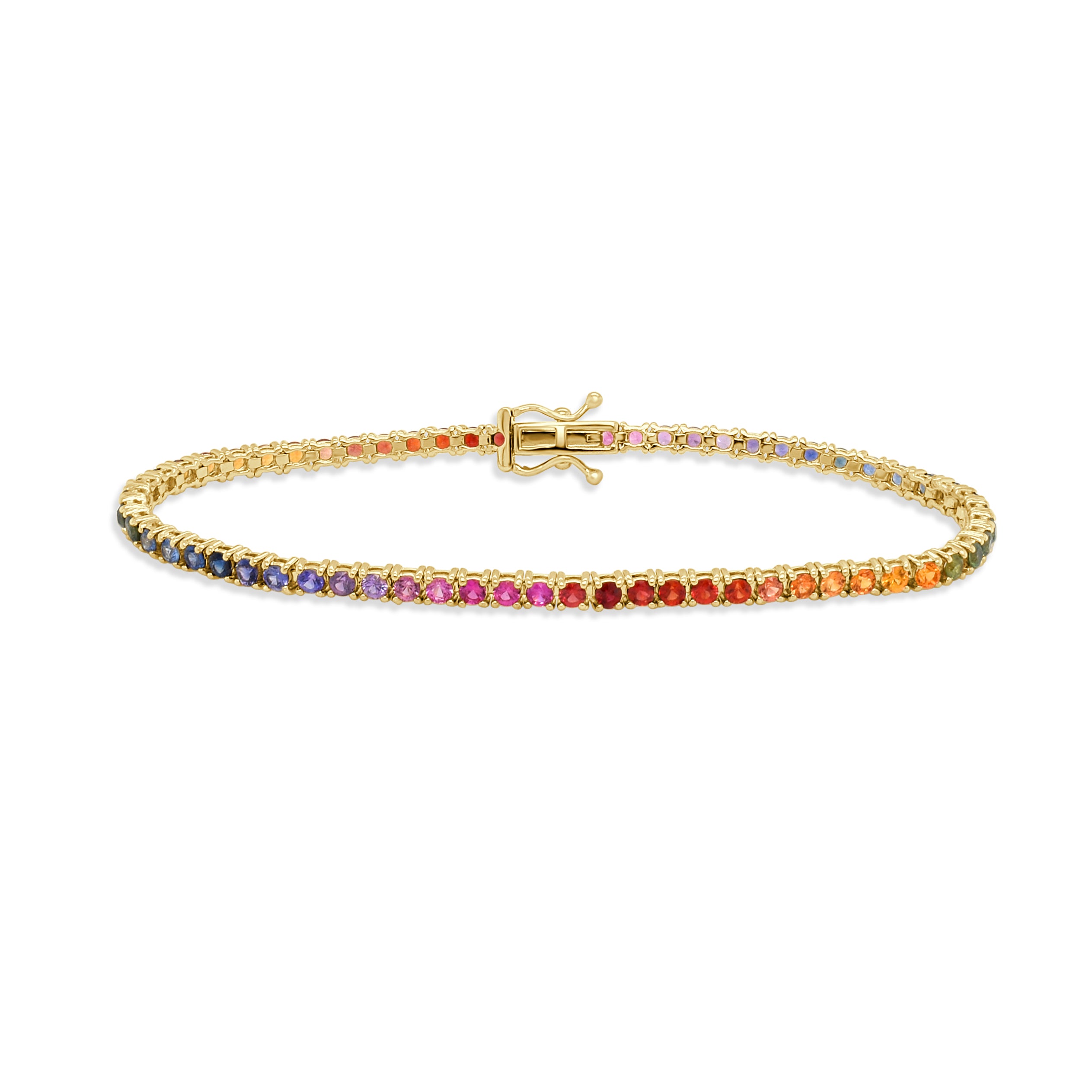 14K Gold Multi Color Sapphire Bracelet- 2.56 CT