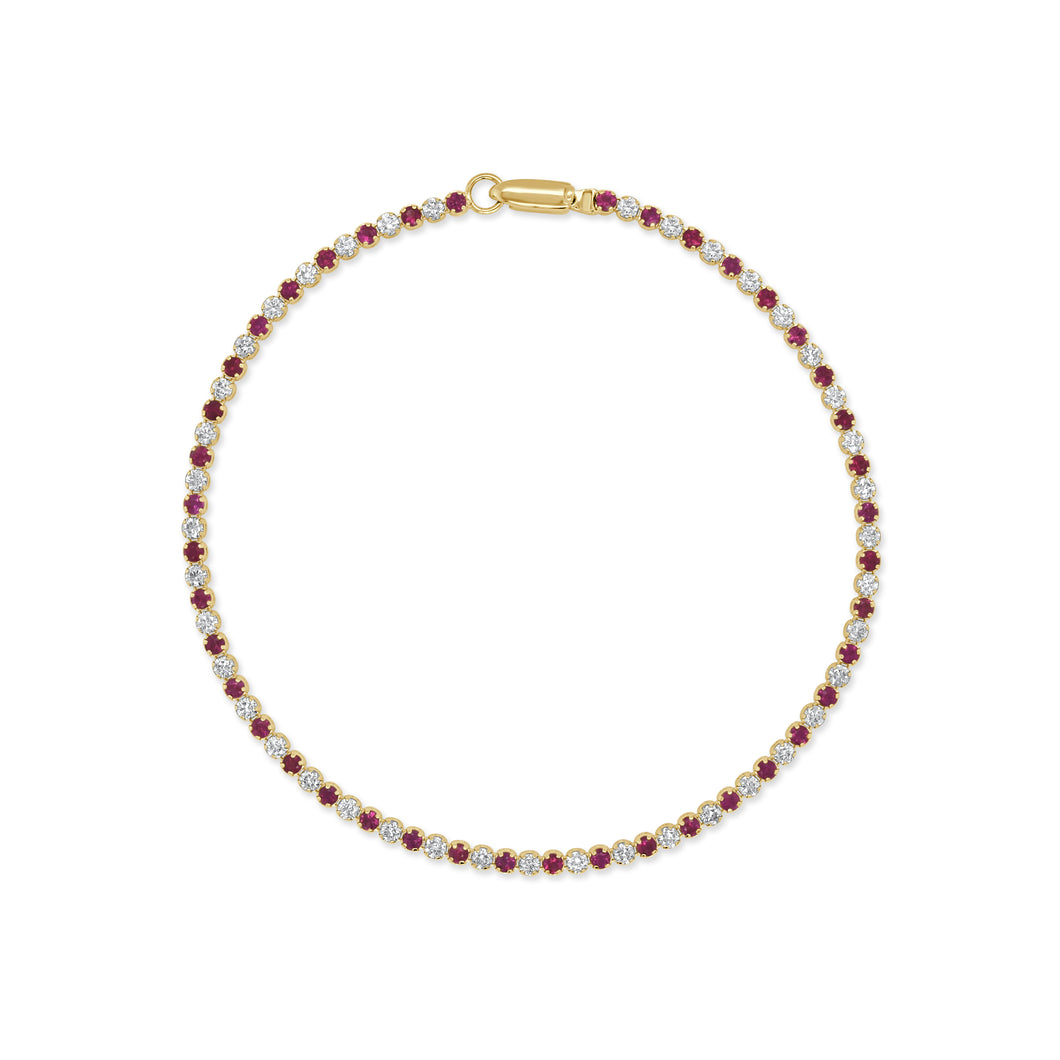 14K Gold Ruby & Diamond Alternating Tennis Bracelet