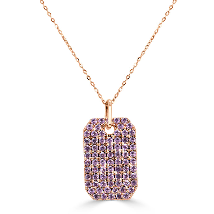 14K Gold & Pink Sapphire Pave Dog Tag Charm Necklace