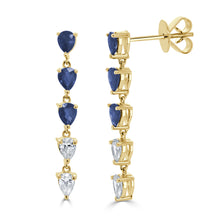 Load image into Gallery viewer, 14K Gold Sapphire &amp; Diamond Pear Shaped Drop Earrings