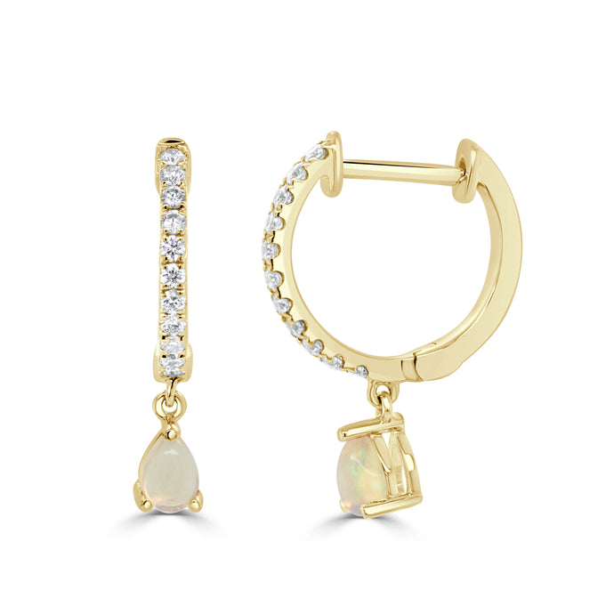 14K Gold Opal & Diamond Huggie Earrings