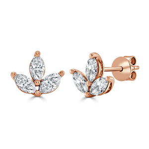 14K Gold & Marquise Diamond Flower Stud Earrings