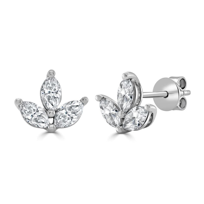 14K Gold & Marquise Diamond Flower Stud Earrings