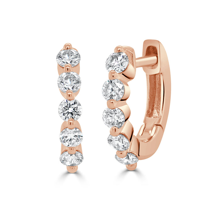 14k Gold & Diamond Shared-Prong Huggie Earrings