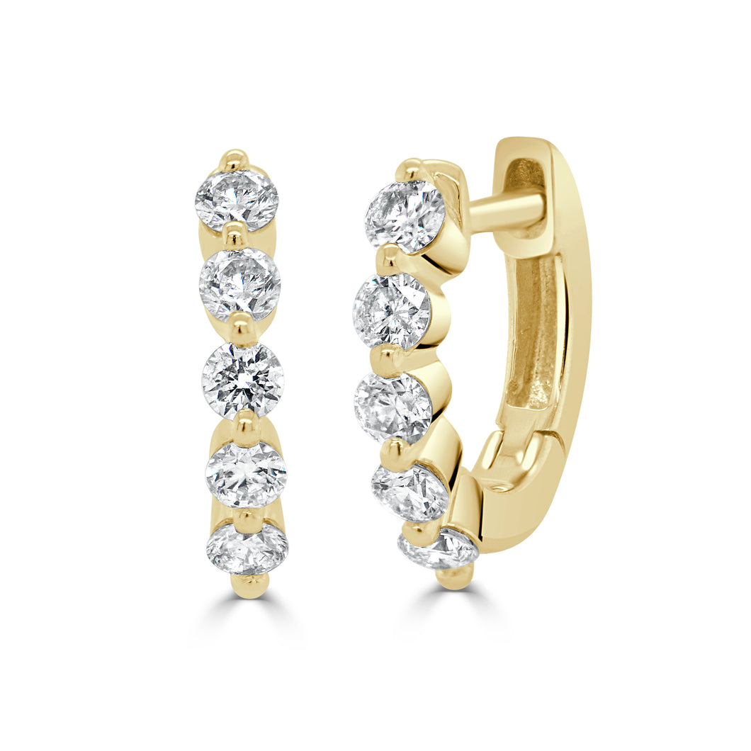 14k Gold & Diamond Shared-Prong Huggie Earrings