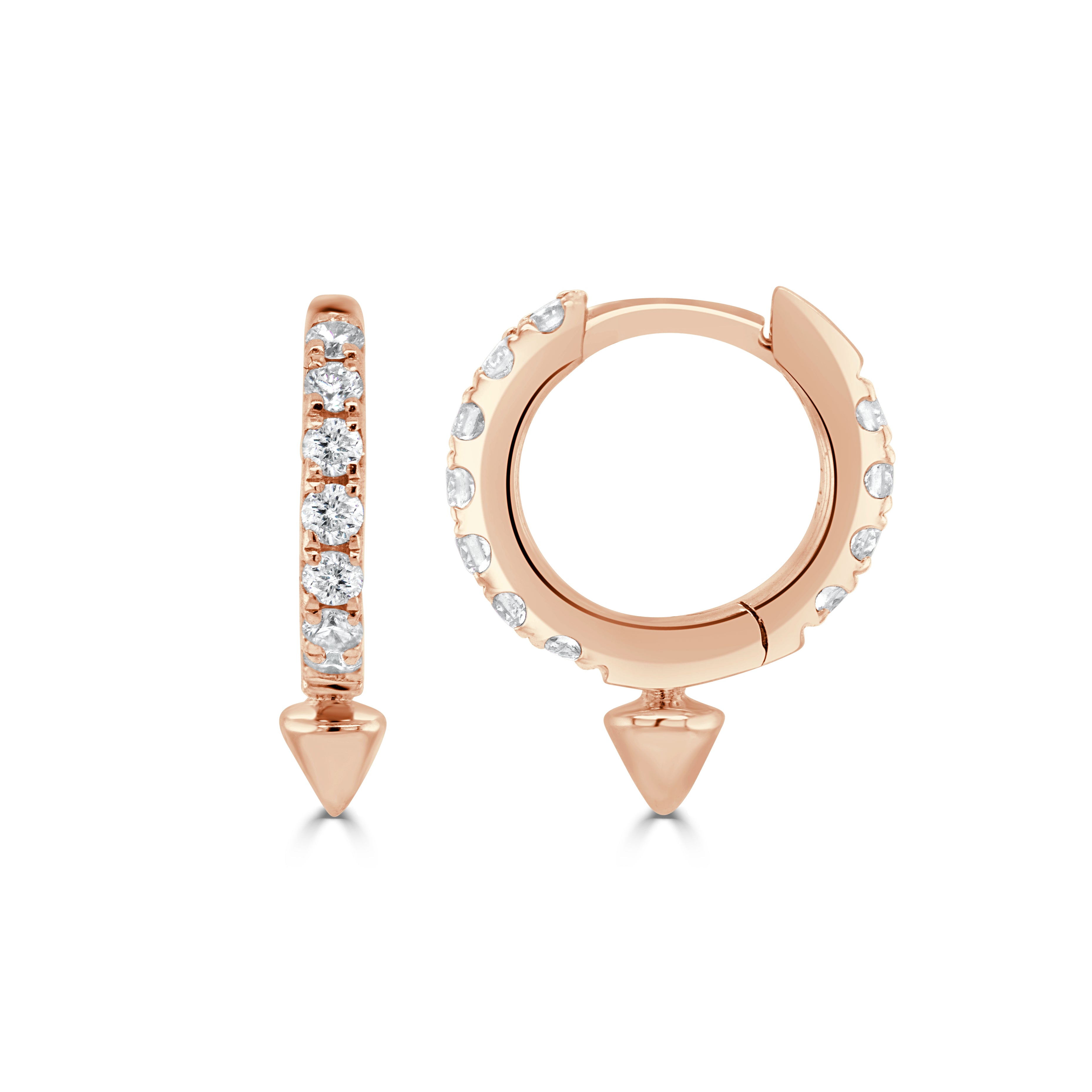 14K Gold & Diamond Pointed Huggie Earrings - 0.22ct