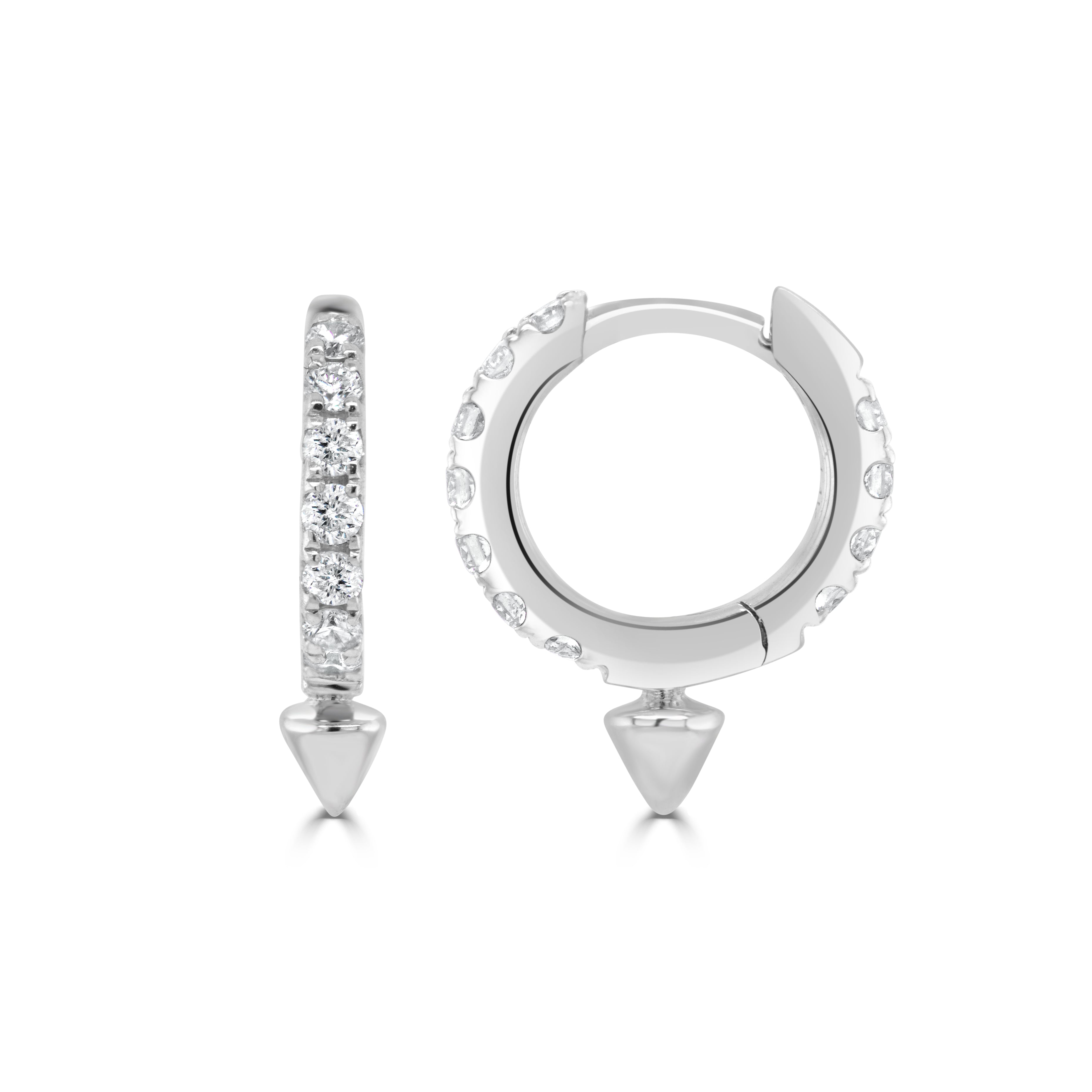 14K Gold & Diamond Pointed Huggie Earrings - 0.22ct