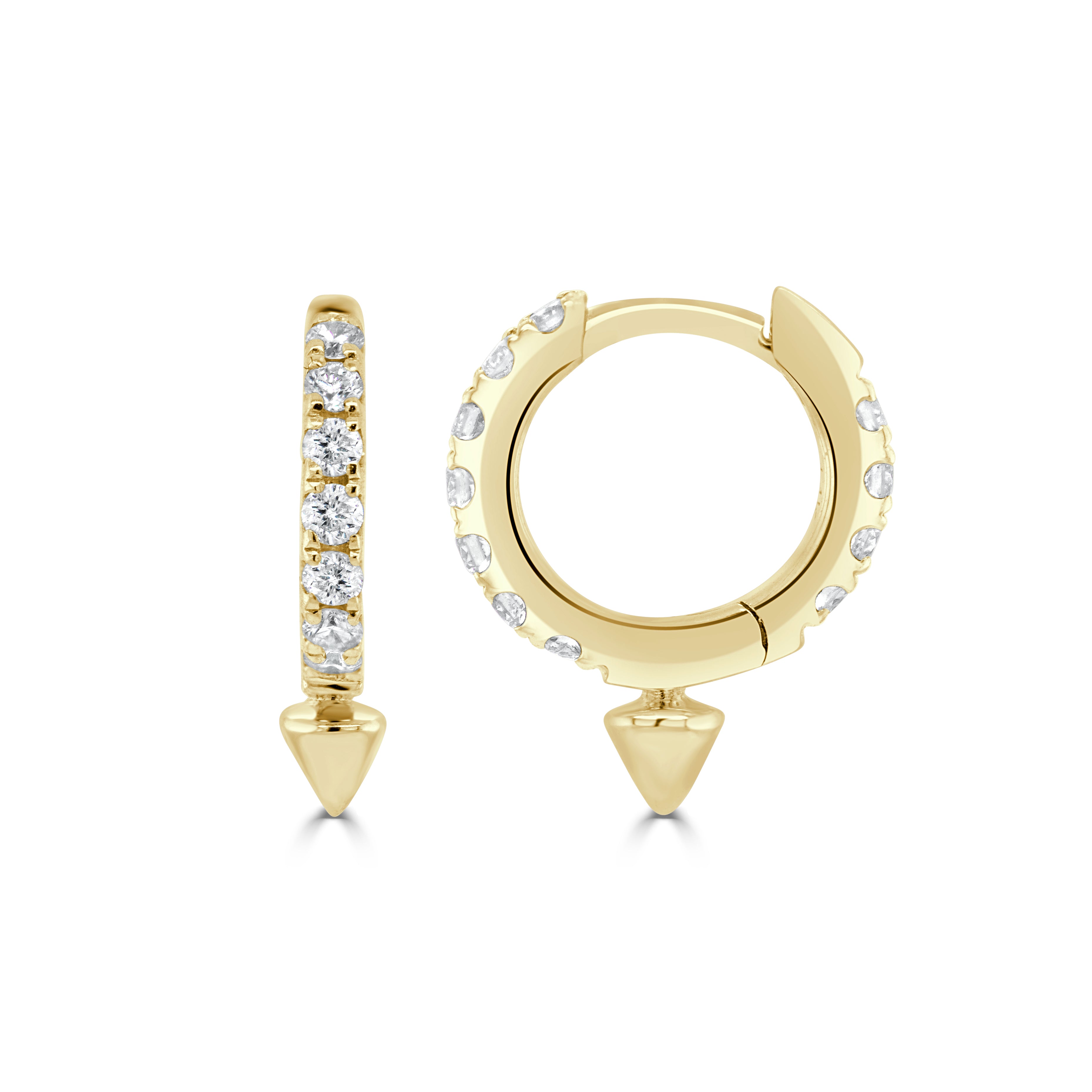 14K Gold & Diamond Pointed Huggie Earrings - 0.22ct