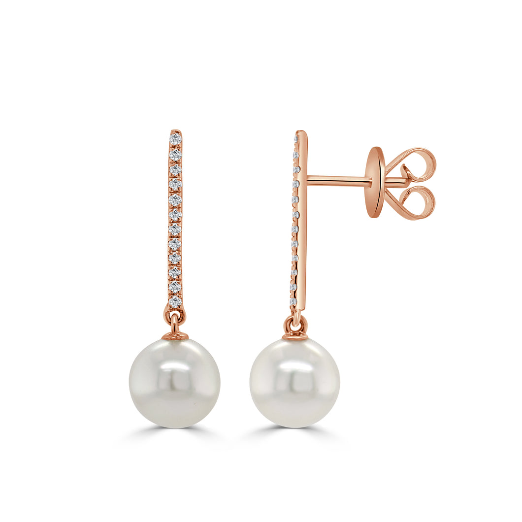 14k Gold Pearl & Diamond Earrings