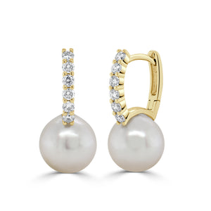 14k Gold Diamond & Pearl Earrings