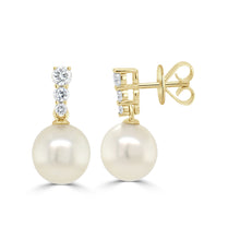 Load image into Gallery viewer, 14K Gold Pearl &amp; Diamond Earrings