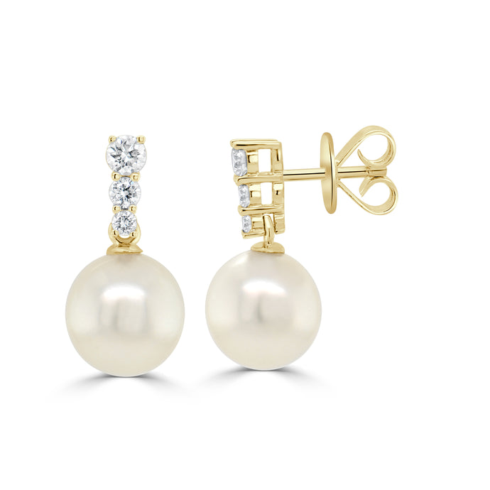 14K Gold Pearl & Diamond Earrings