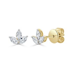 14K Gold & Marquise Diamond Flower Stud