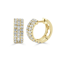 Load image into Gallery viewer, 14K Gold Round &amp; Baguette Diamond Huggie Earrings