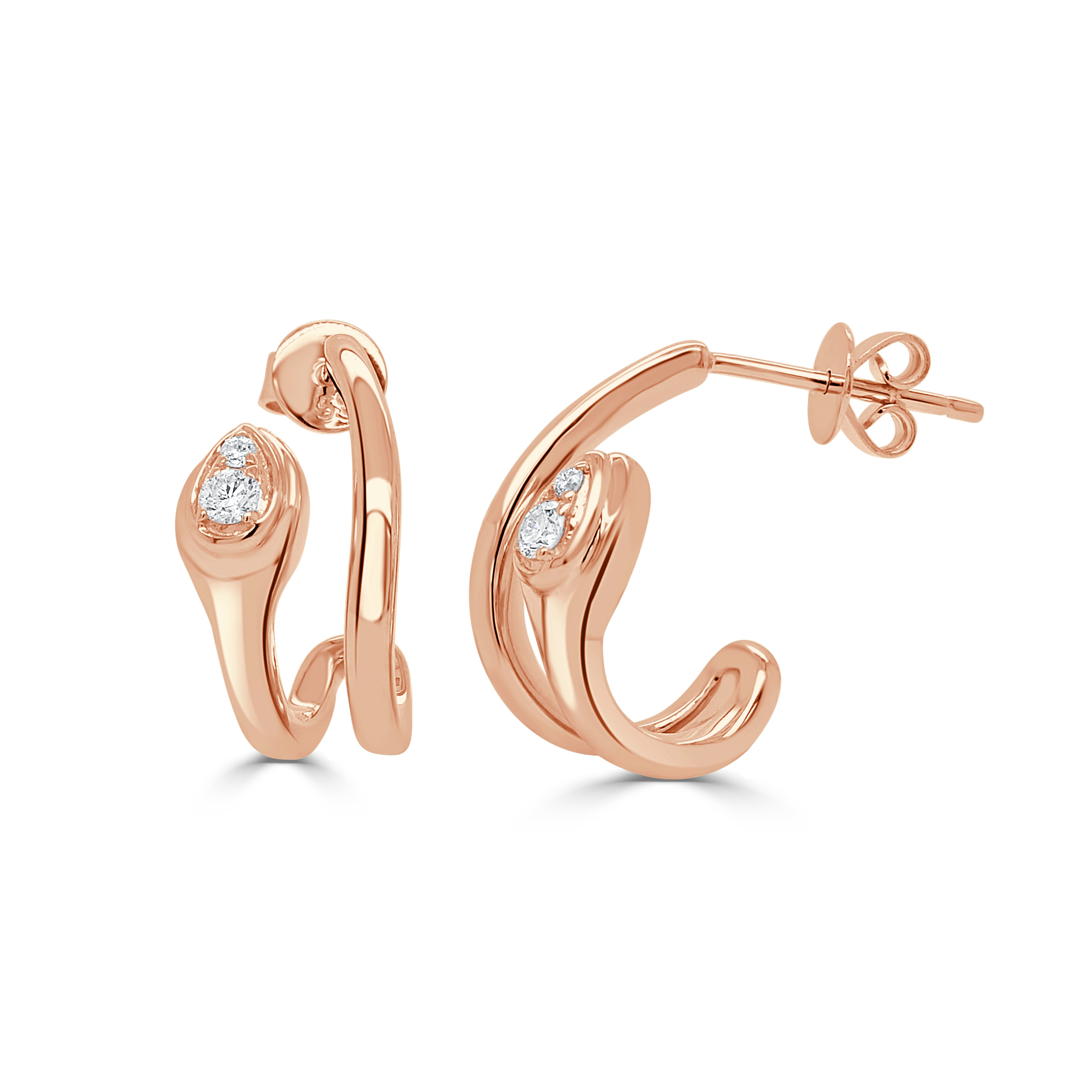 14K Gold & Snake Diamond Huggy Earrings - 0.11ct