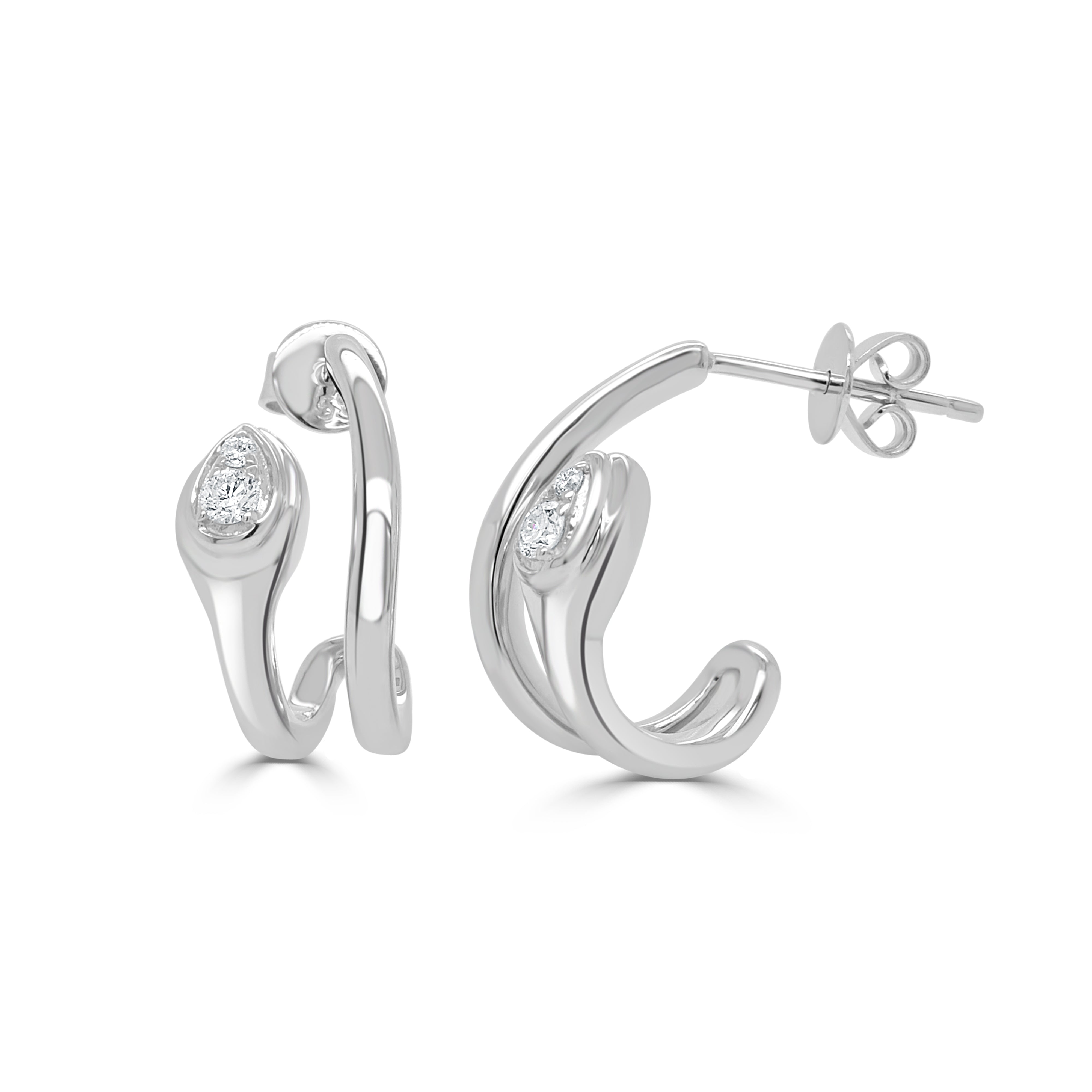 14K Gold & Snake Diamond Huggy Earrings - 0.11ct