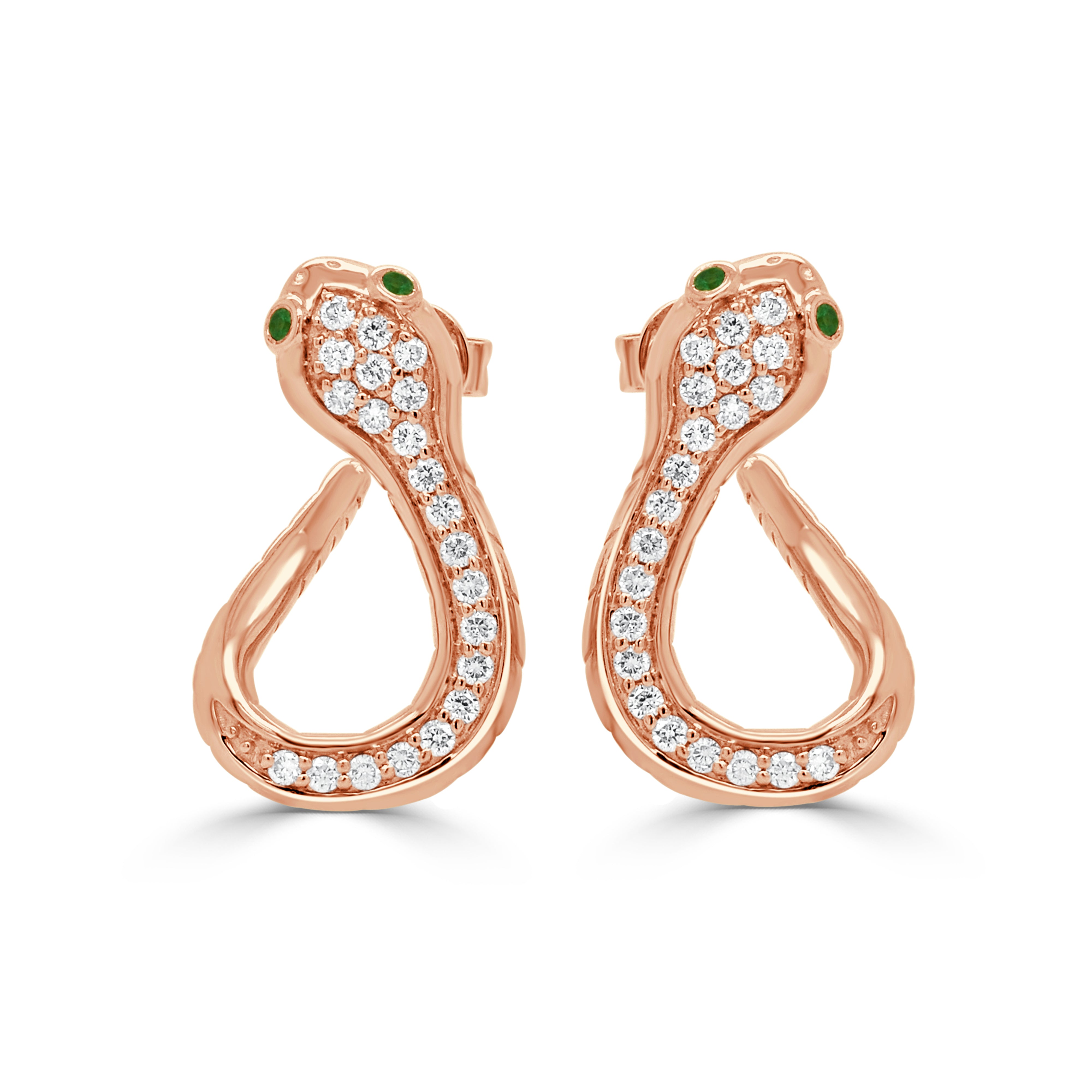 14K Gold Snake Emerald & Diamond Huggy Earrings - 0.38ct