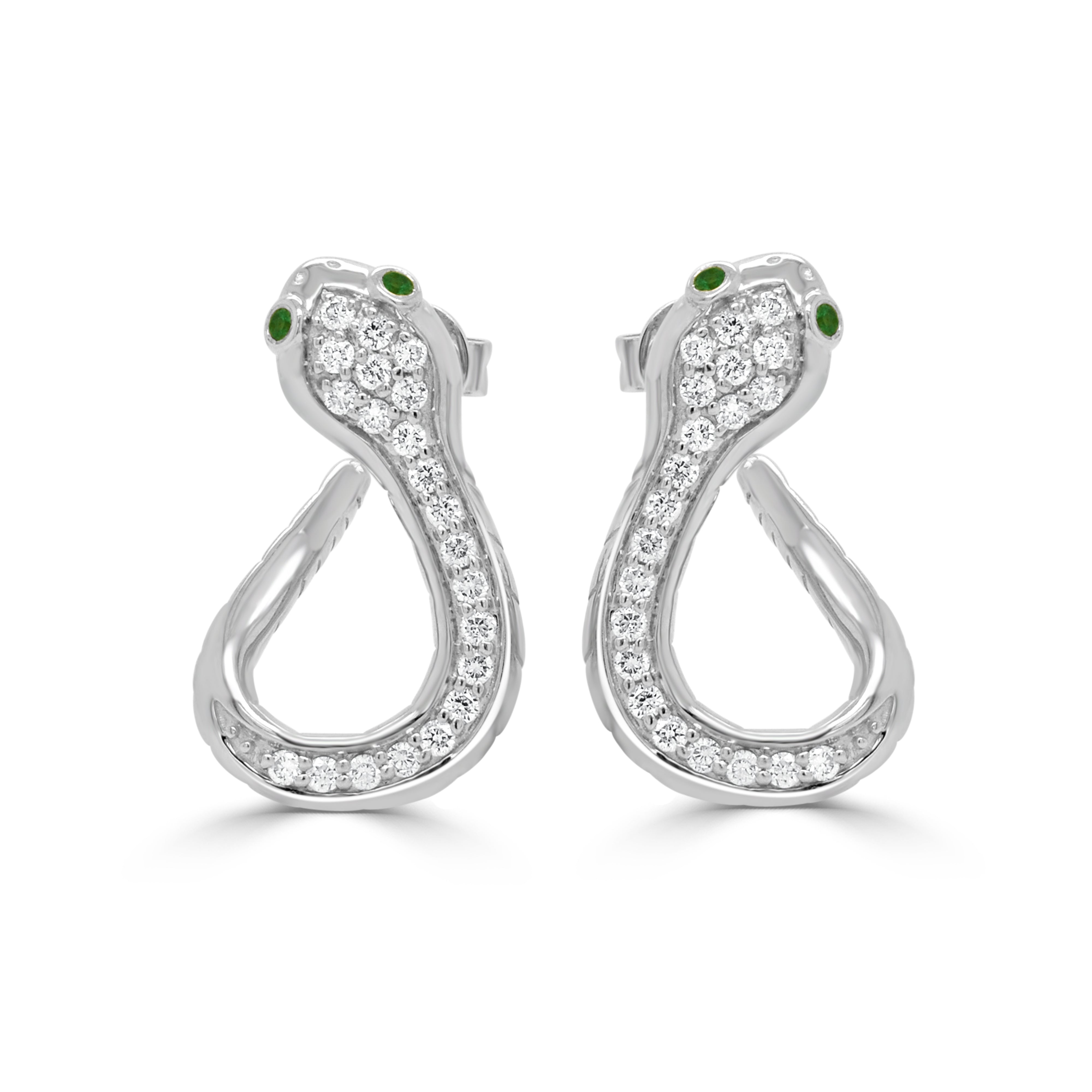 14K Gold Snake Emerald & Diamond Huggy Earrings - 0.38ct