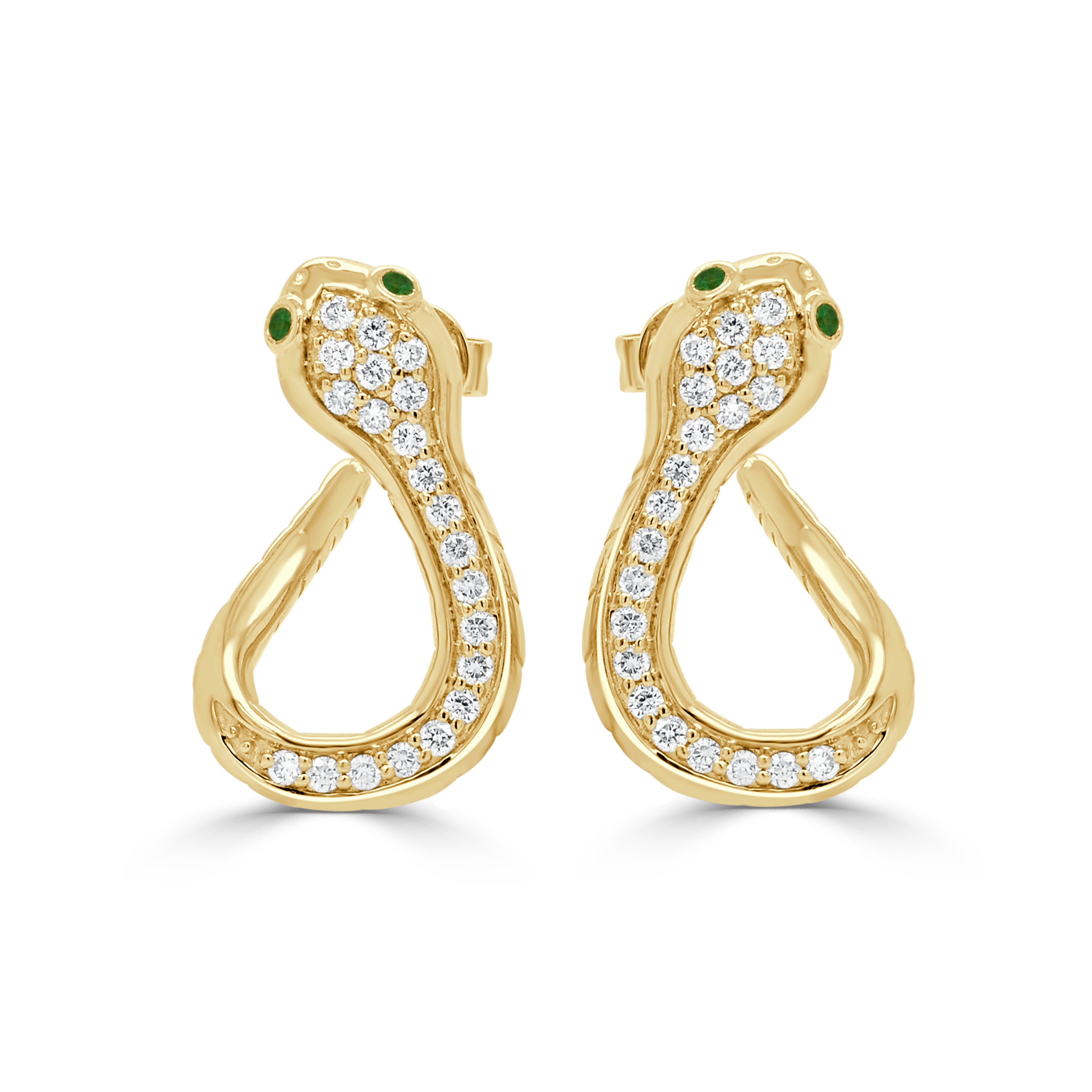 14K Gold Snake Emerald & Diamond Huggy Earrings - 0.38ct