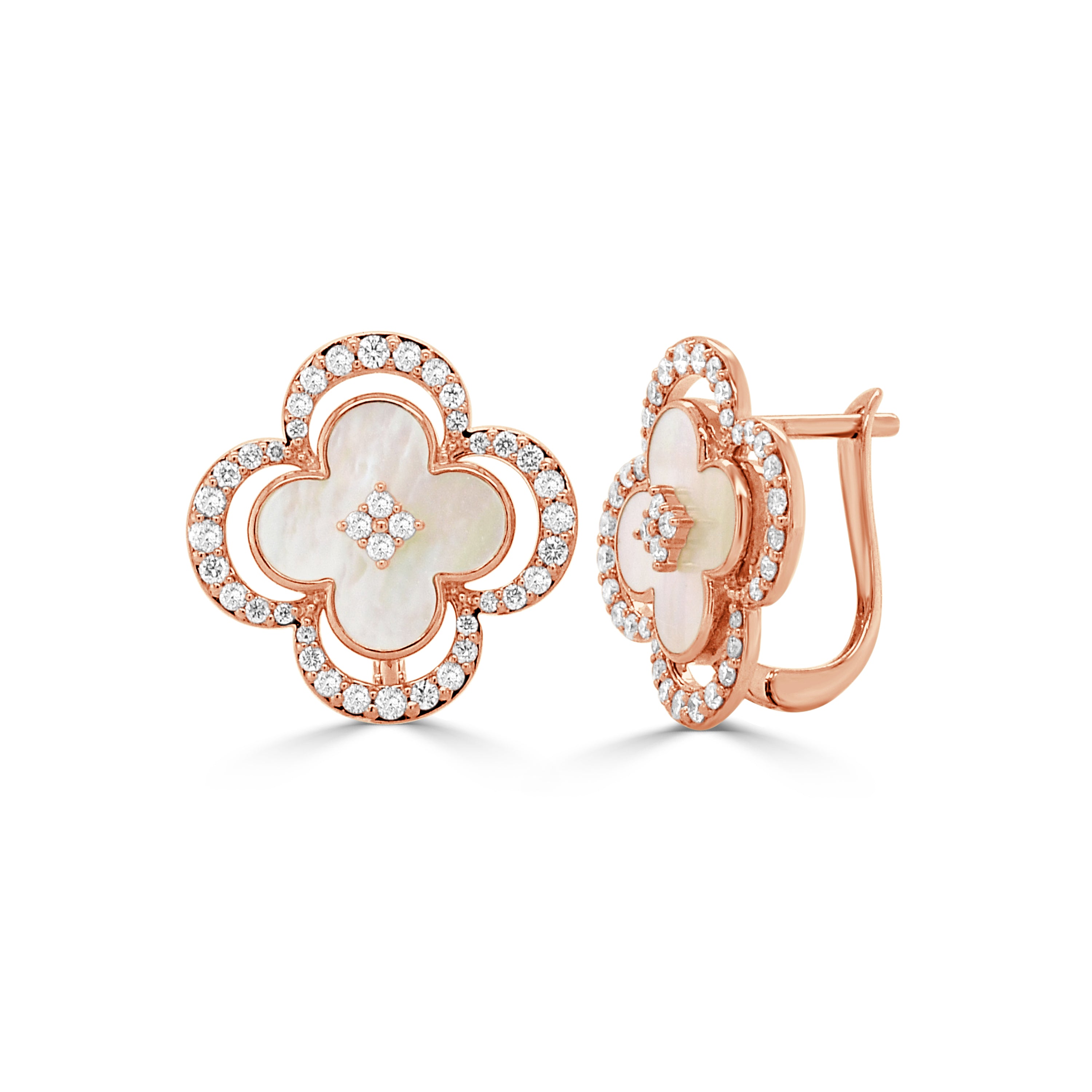 14K Gold Diamond & Mother of Pearl Earrings - 0.49 CT