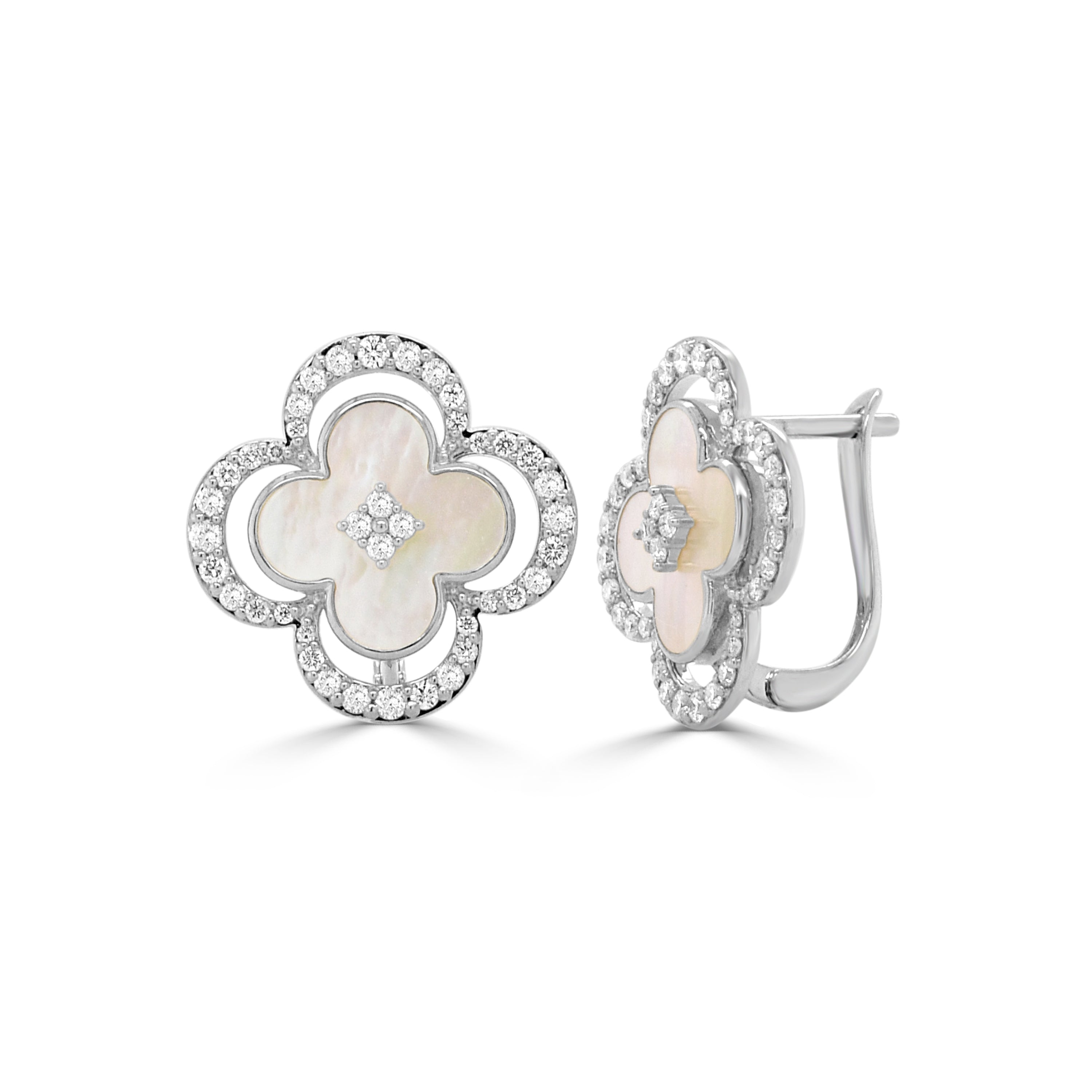 14K Gold Diamond & Mother of Pearl Earrings - 0.49 CT