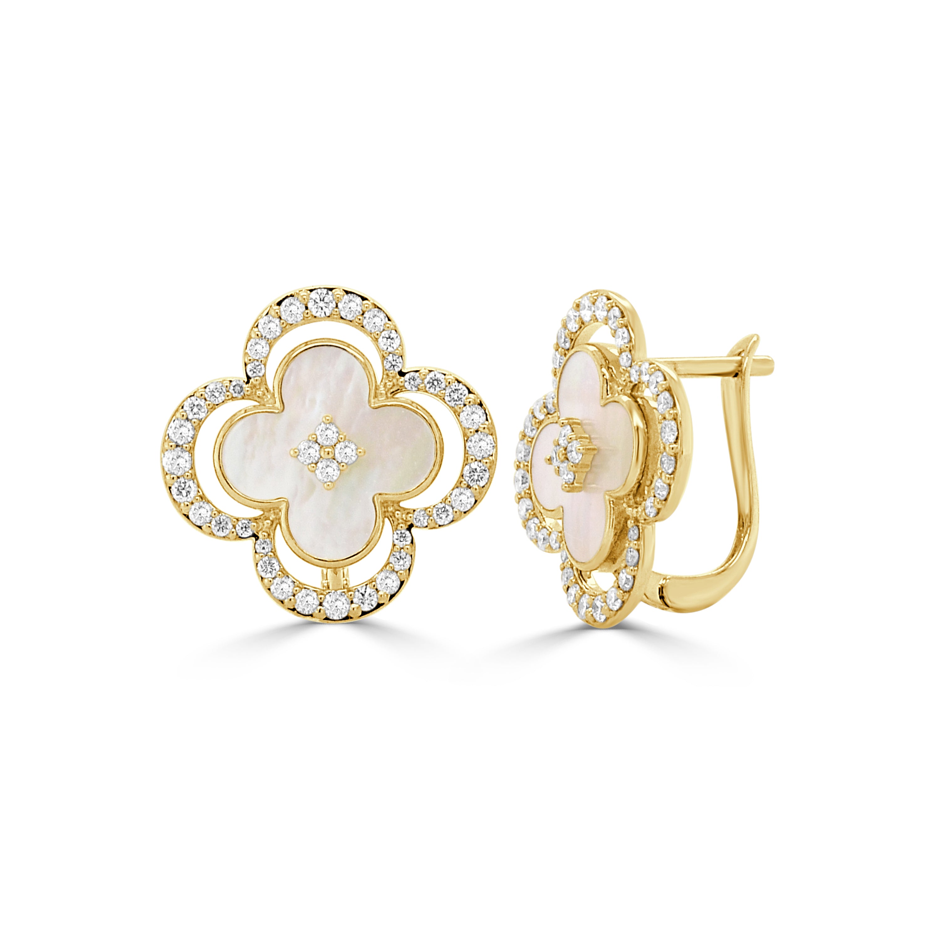 14K Gold Diamond & Mother of Pearl Earrings - 0.49 CT