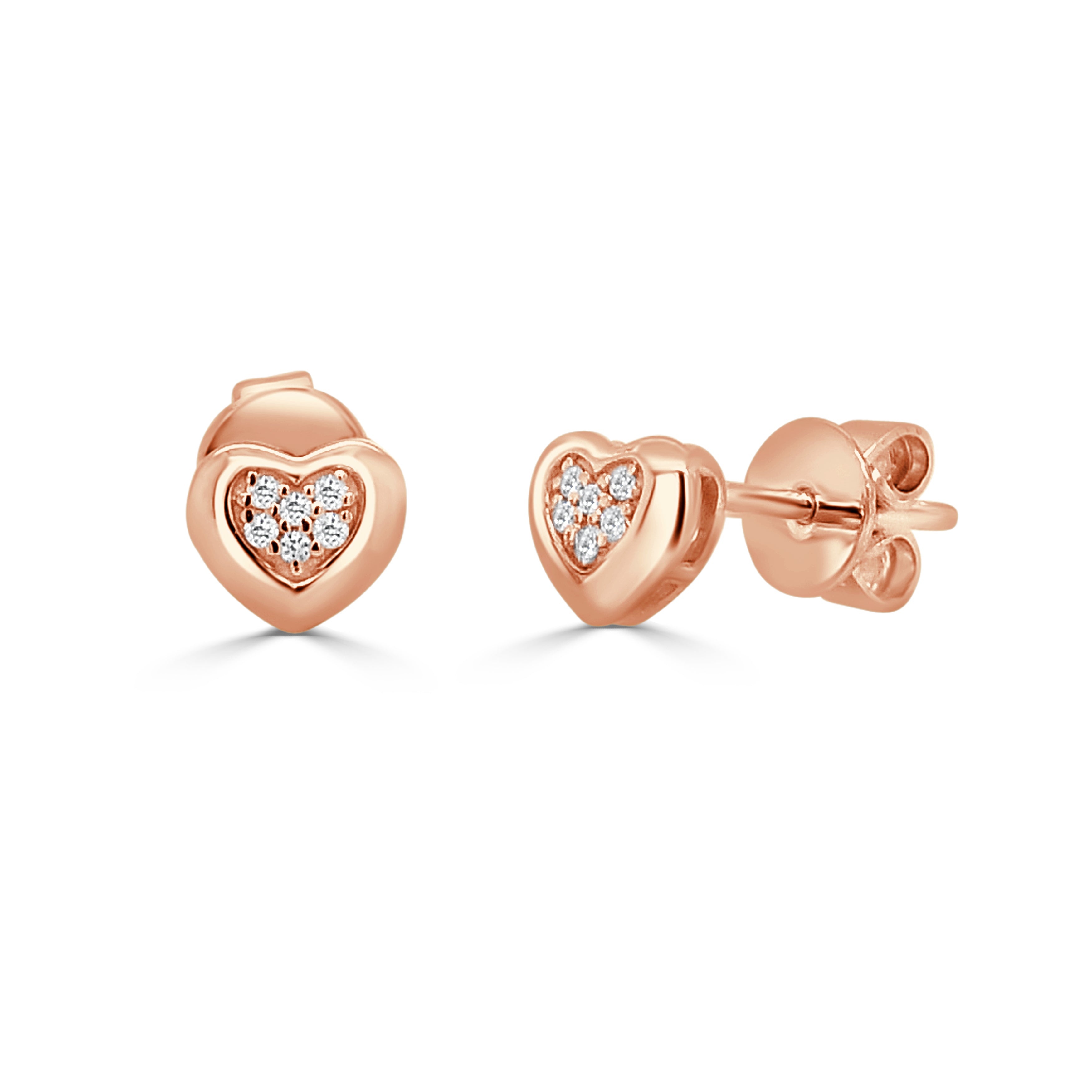 14K Gold Diamond Heart Stud Earrings - 0.04 CT