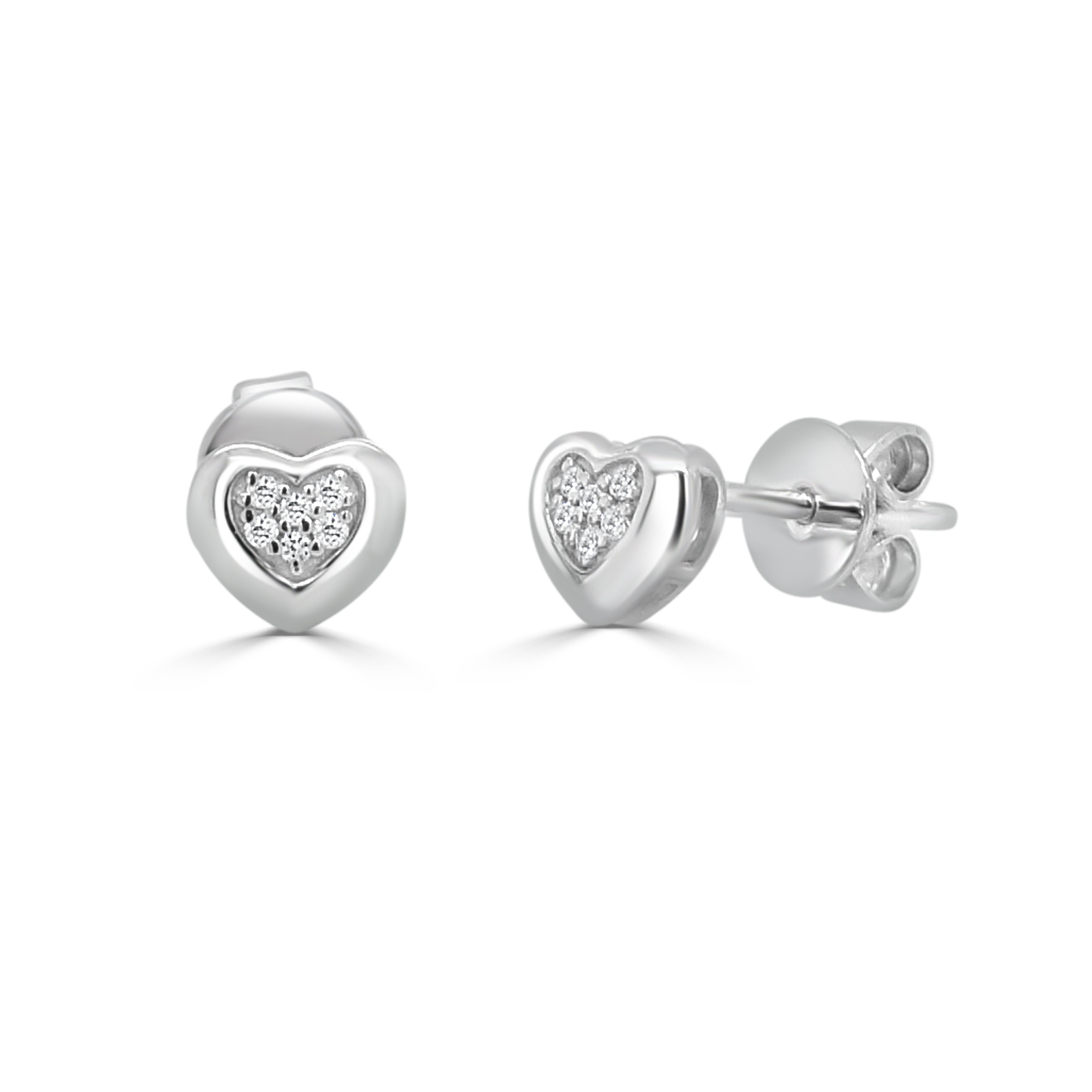 14K Gold Diamond Heart Stud Earrings - 0.04 CT