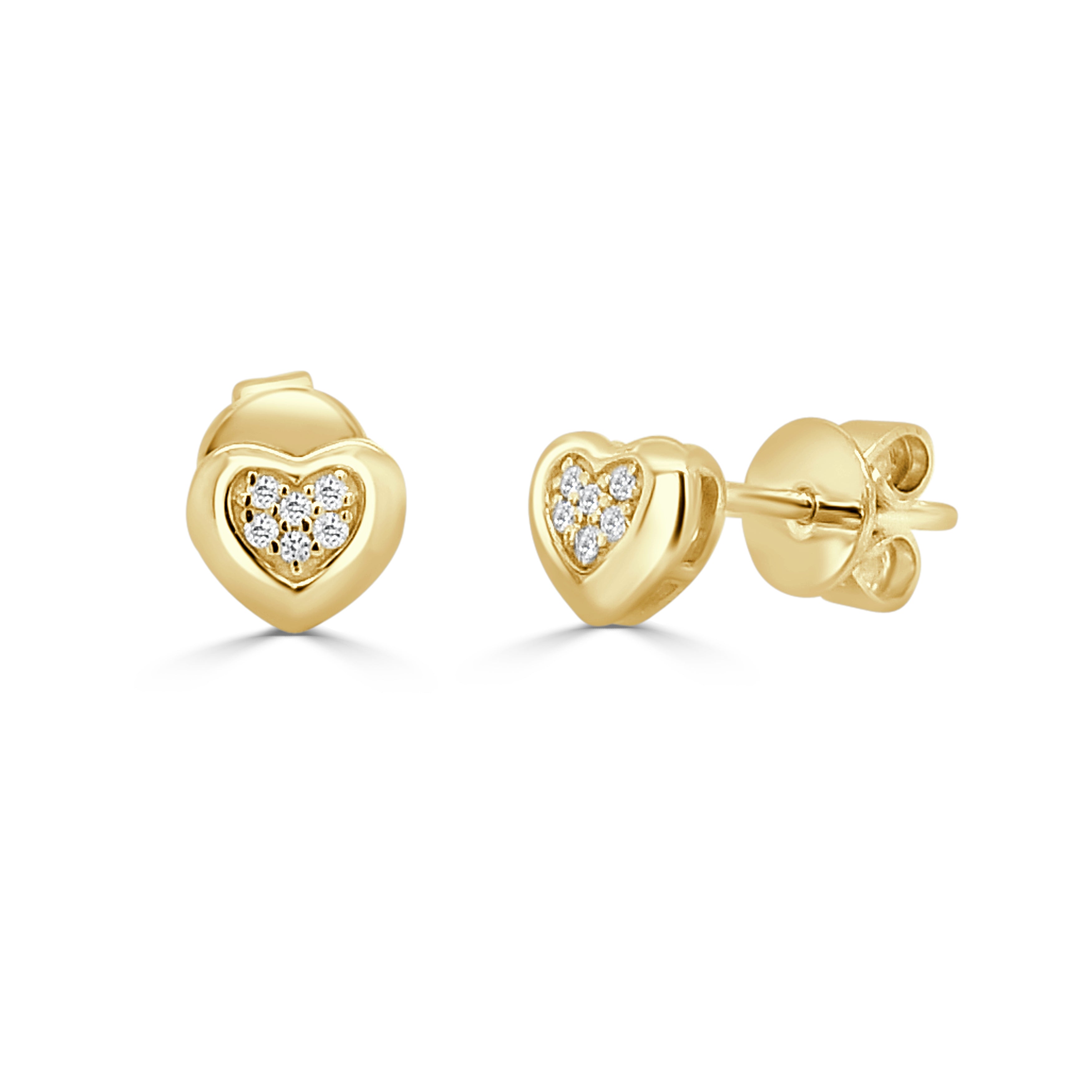 14K Gold Diamond Heart Stud Earrings - 0.04 CT