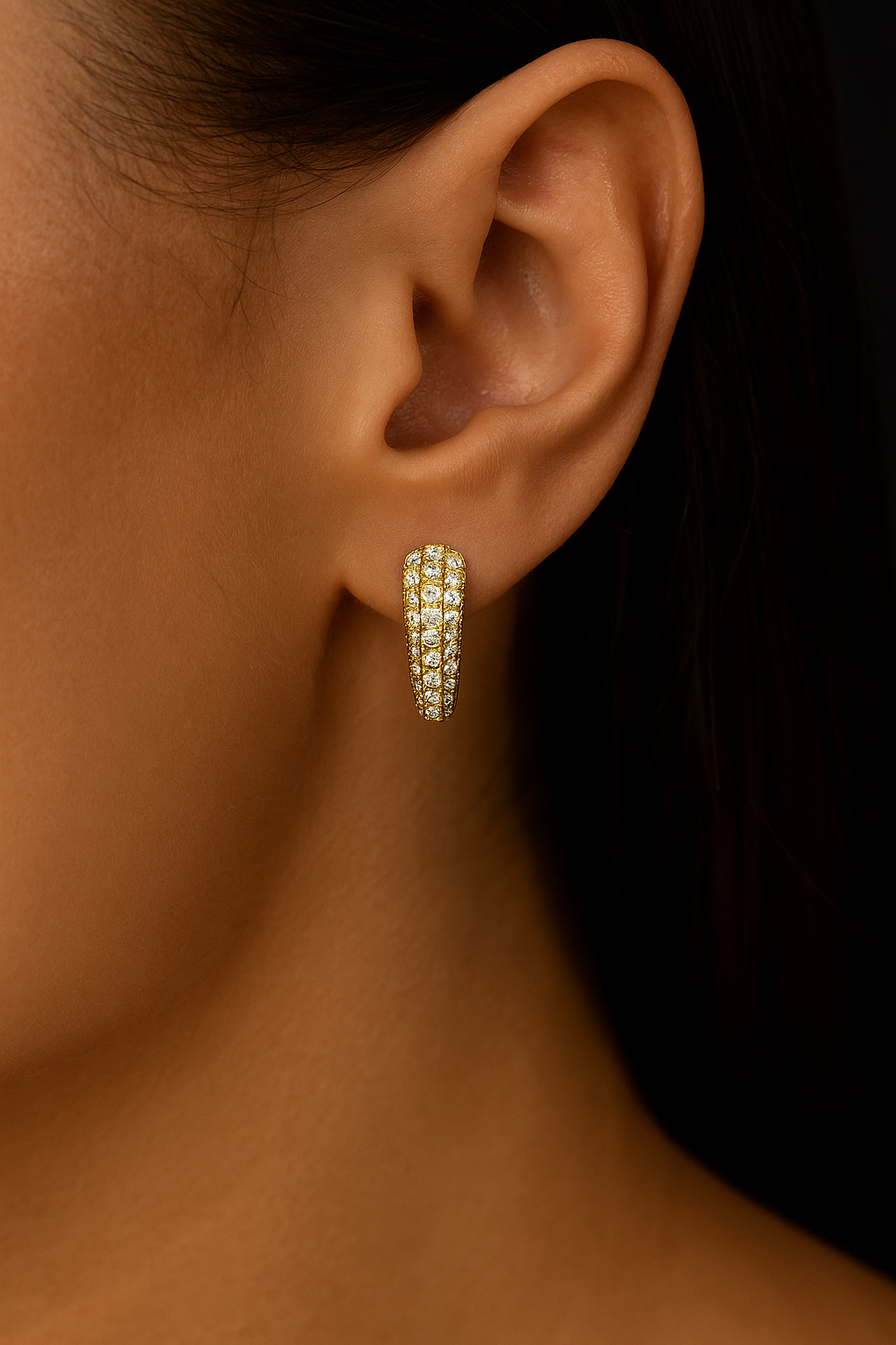 14K Gold Diamond Huggie Earrings