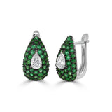 14K Gold Emerald & Pear Shape Diamond Huggie Earrings
