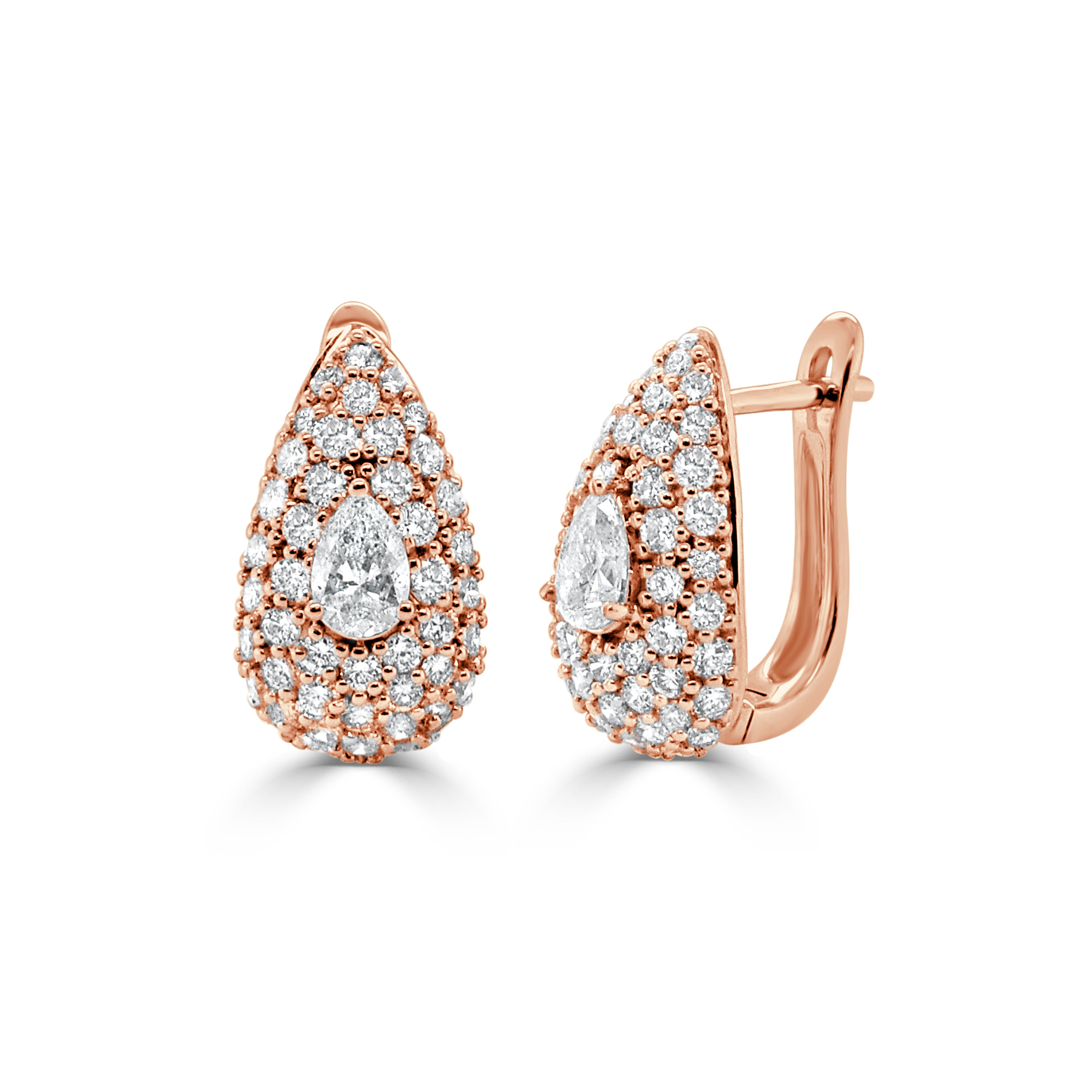 14K Gold Diamond & Pear Shape Huggie Earring - 2.01 CT