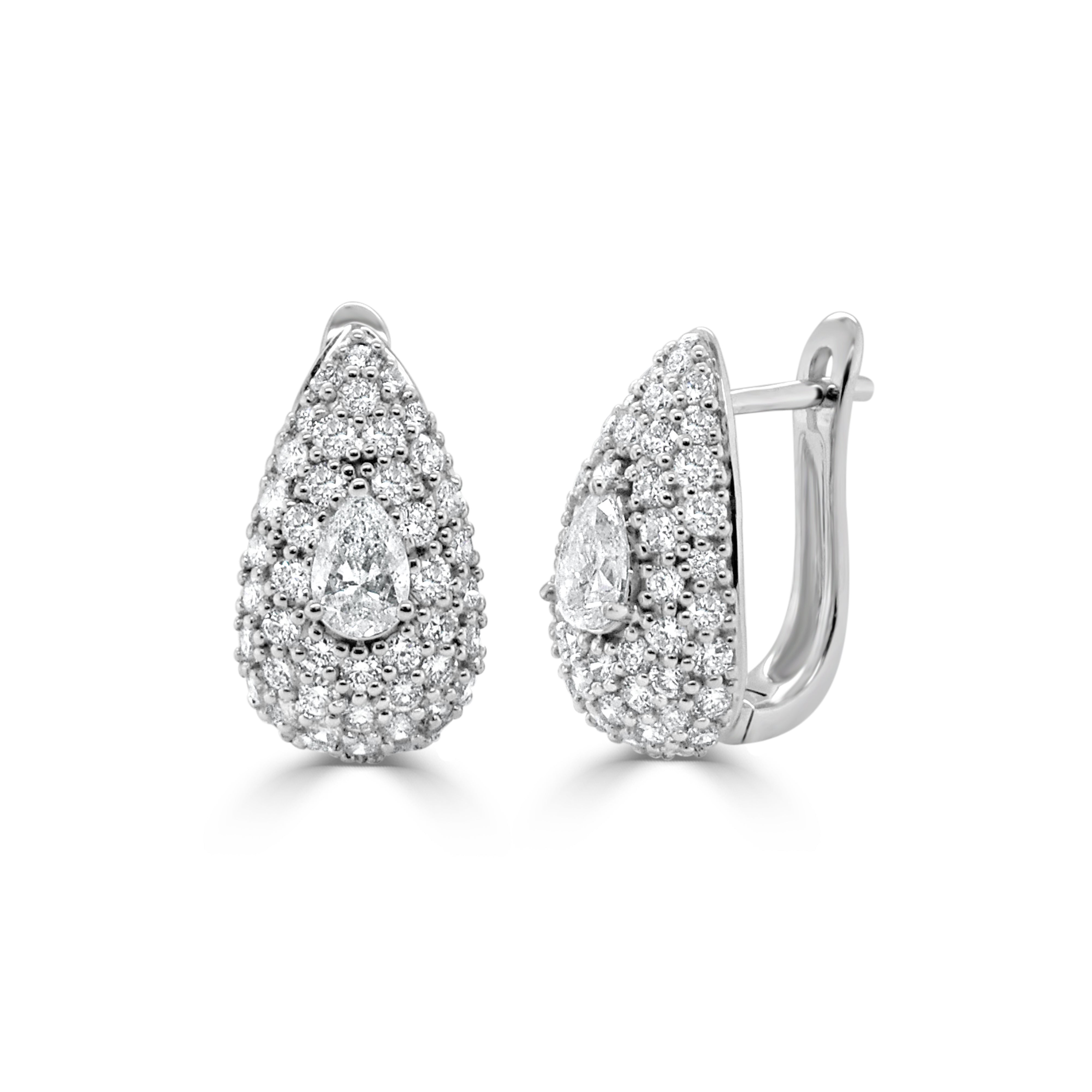 14K Gold Diamond & Pear Shape Huggie Earring - 2.01 CT
