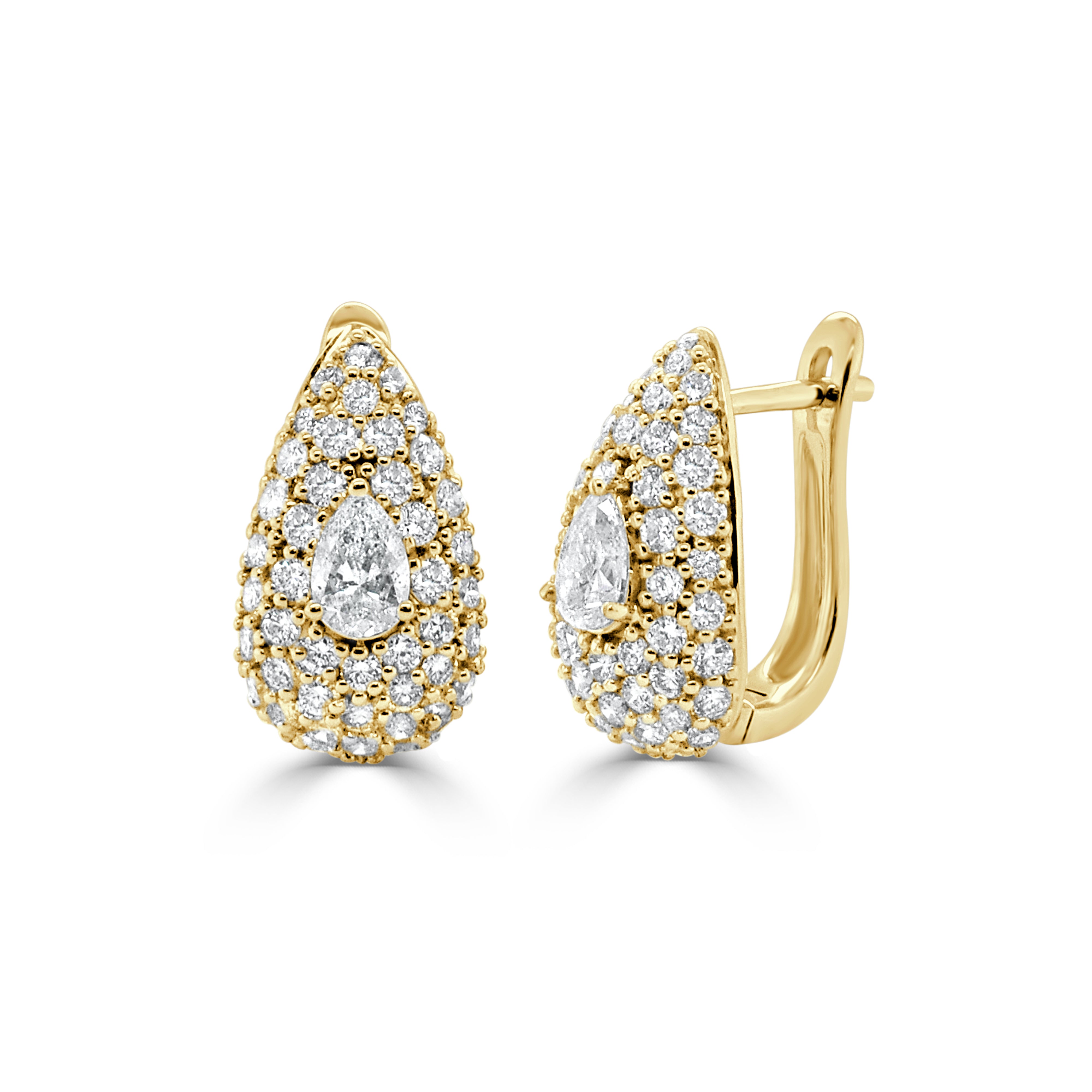 14K Gold Diamond & Pear Shape Huggie Earring - 2.01 CT