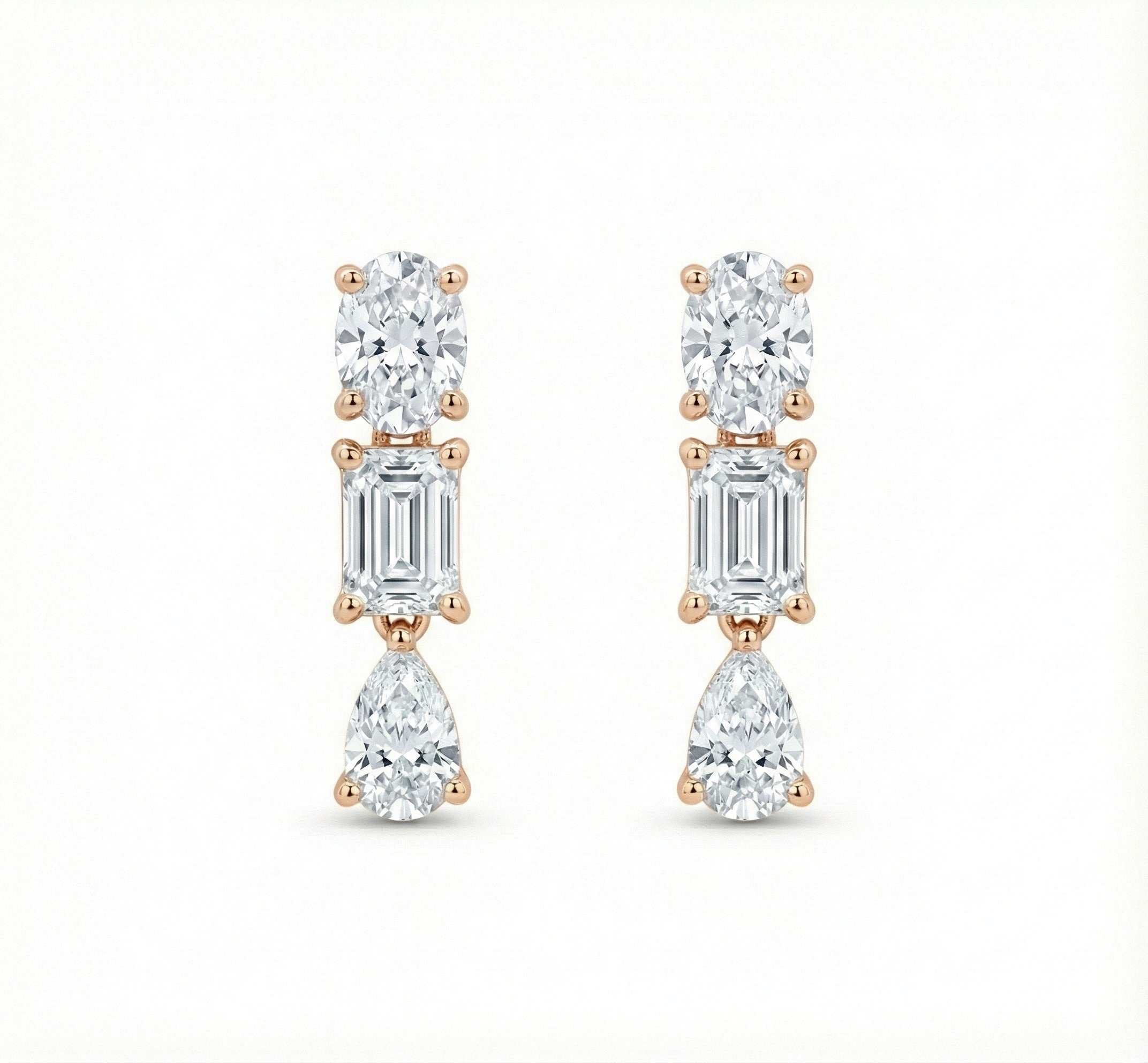 14K Gold Diamond Mix Shape Drop Earrings - 0.79 CT