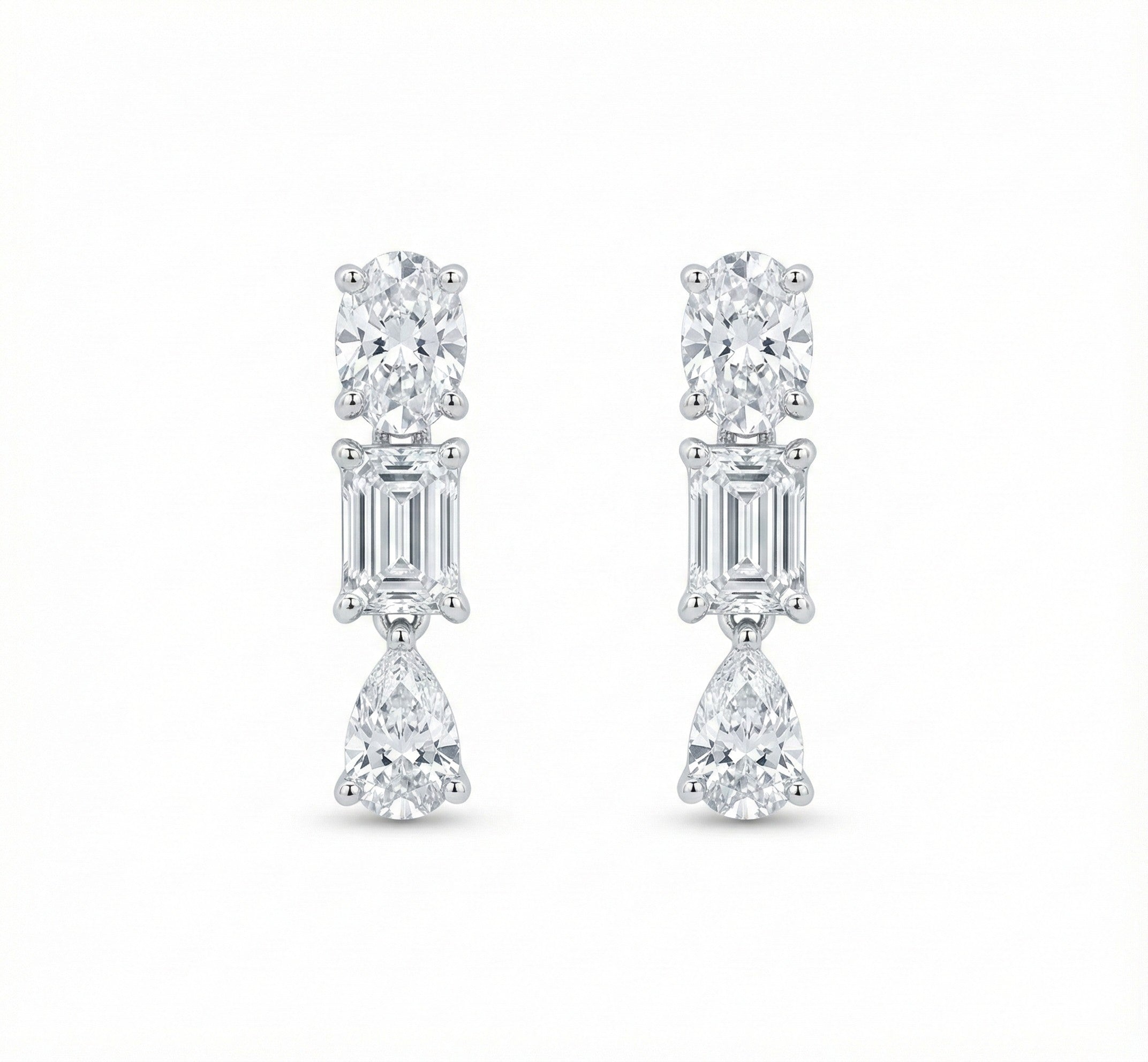 14K Gold Diamond Mix Shape Drop Earrings - 0.79 CT