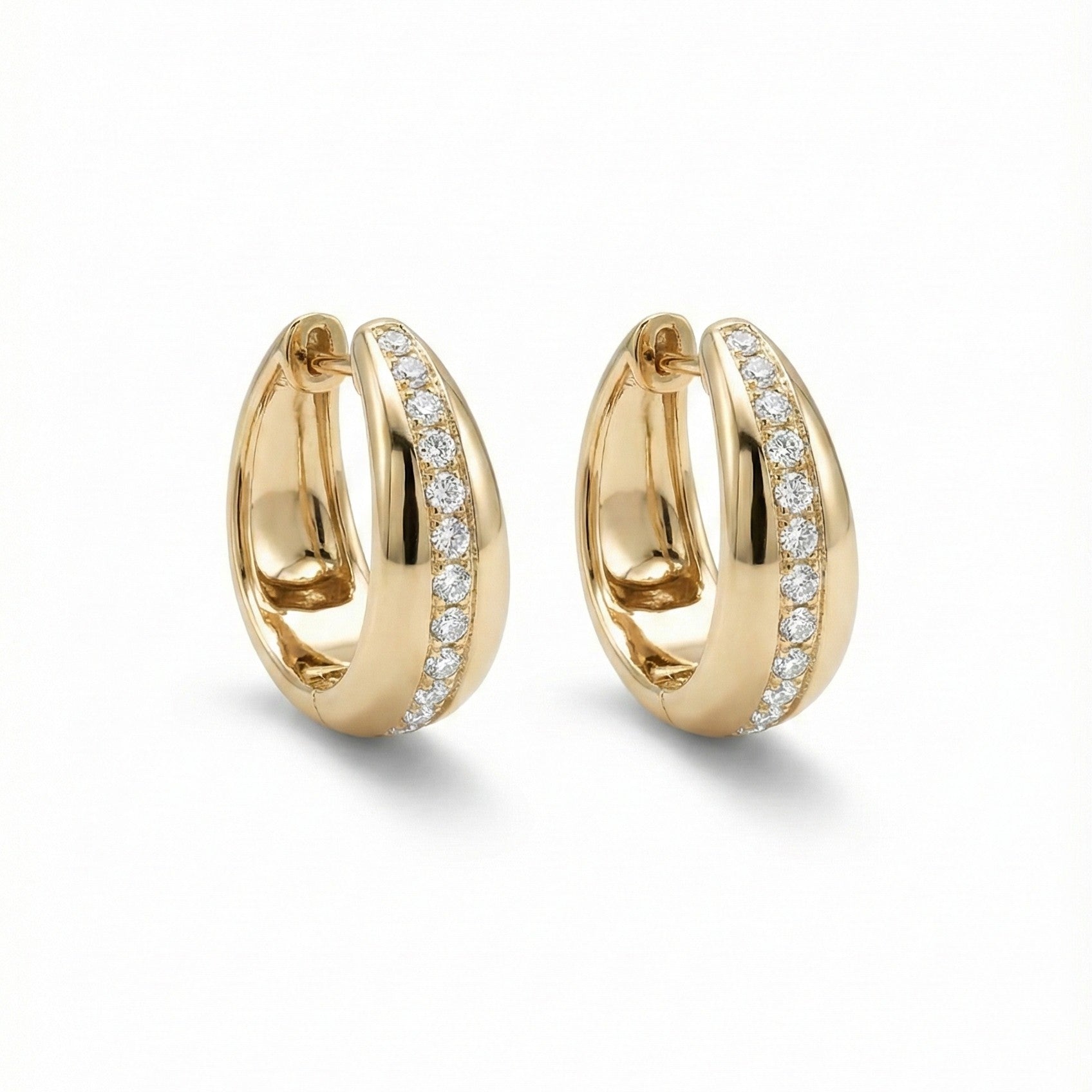 14K Gold Diamond Puff Hoop Earrings - 0.41 CT