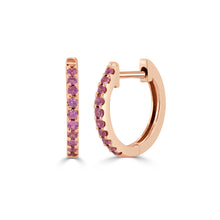 Load image into Gallery viewer, 14K Gold Pink Sapphire Huggie Earrings