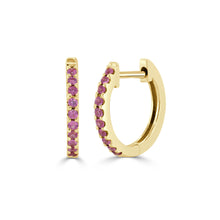 Load image into Gallery viewer, 14K Gold Pink Sapphire Huggie Earrings
