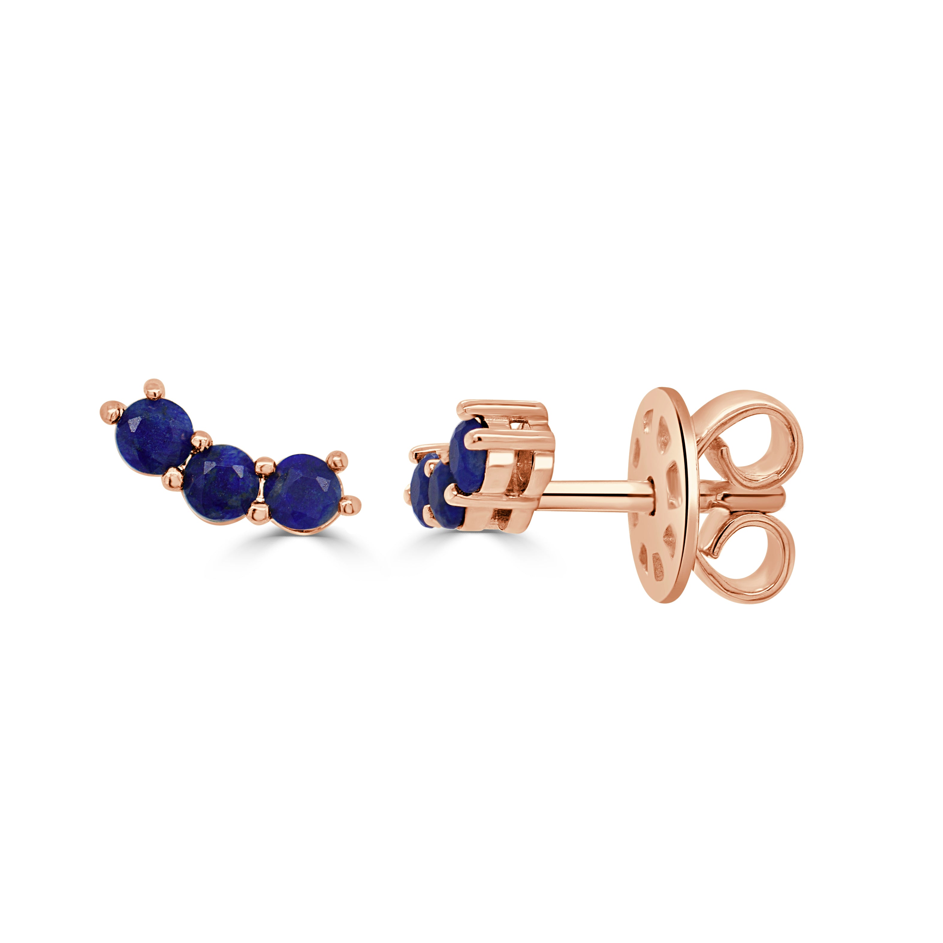 14K Gold & Lapis 3-Stone Stud Earrings - 0.30ct