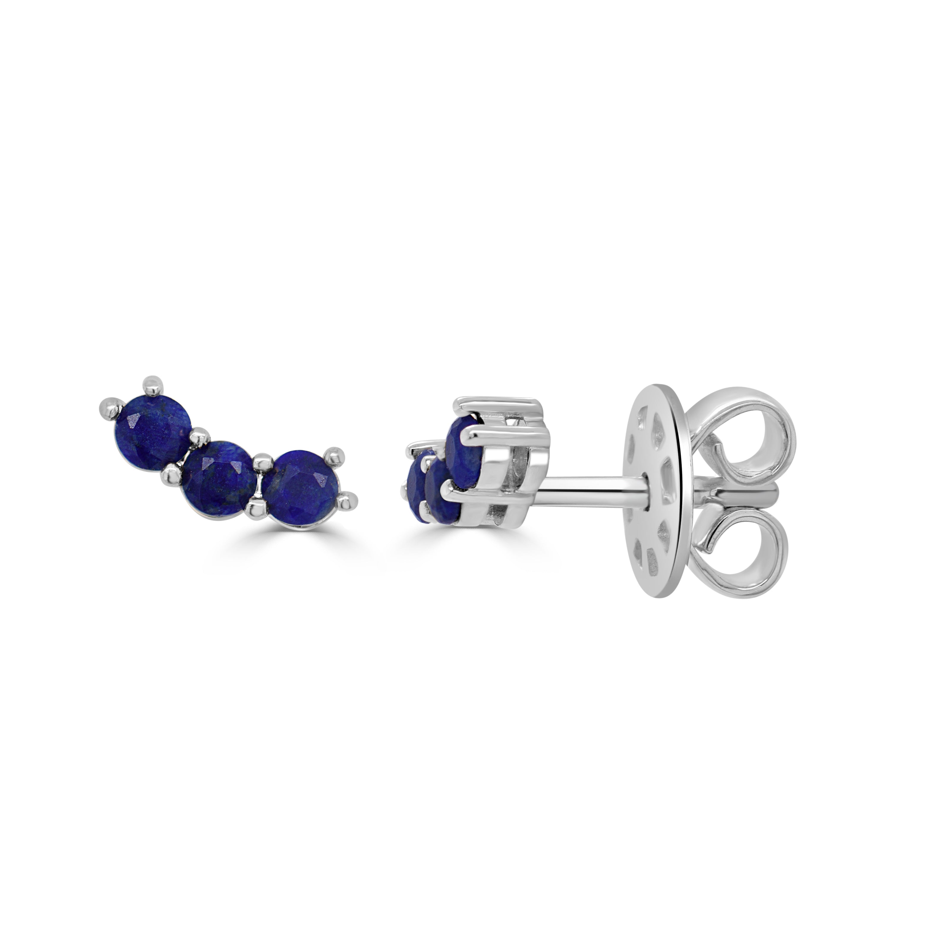 14K Gold & Lapis 3-Stone Stud Earrings - 0.30ct
