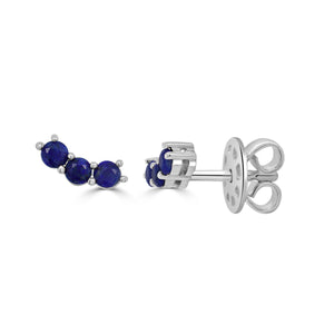 14K Gold & Lapis 3-Stone Stud Earrings