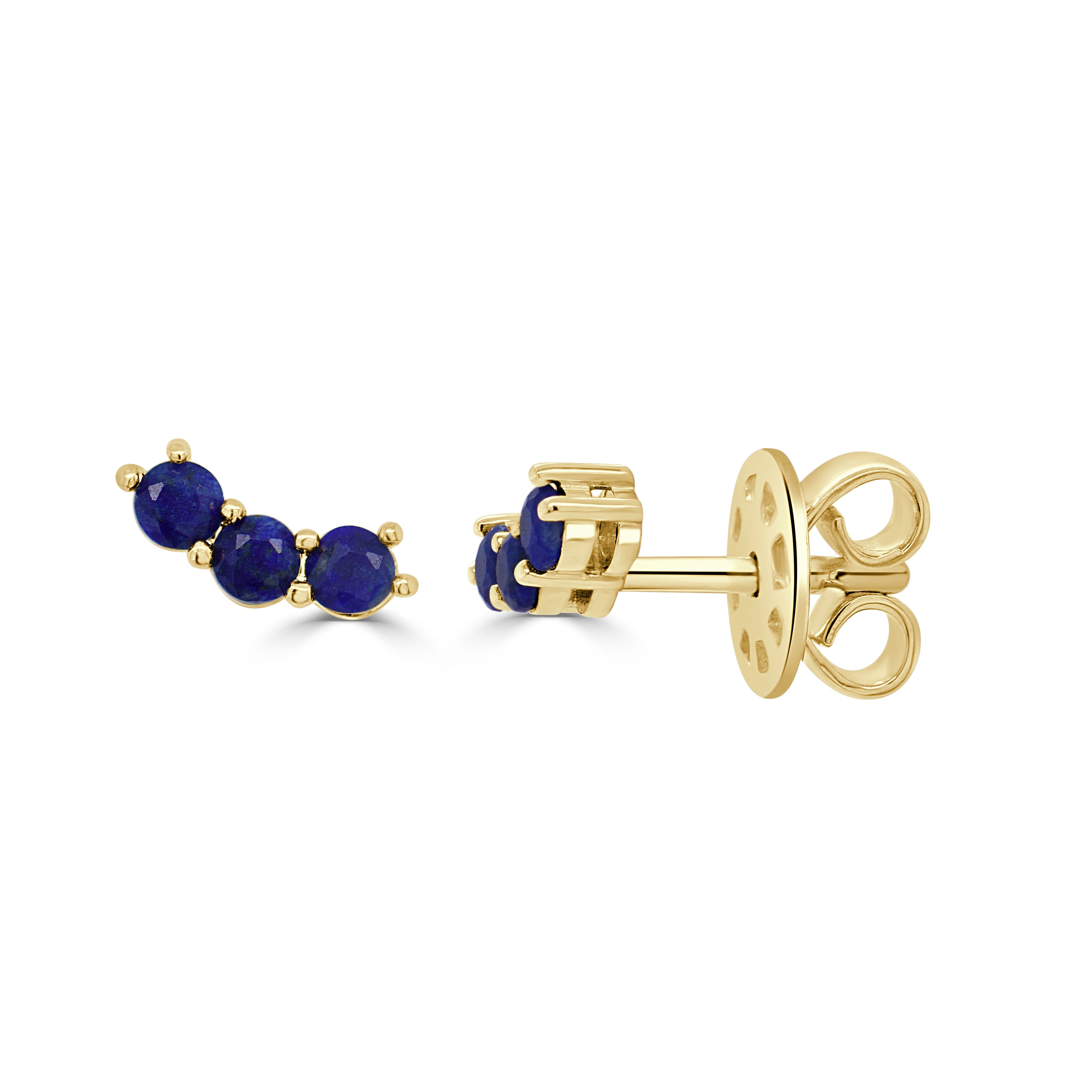 14K Gold & Lapis 3-Stone Stud Earrings - 0.30ct